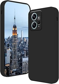 (Redmi Note 12 4G) جراب حماية خلفي من السيليكون السائل المقاوم للصدمات مبطن بالفرو الداخل وغطاء كامل للكاميرات متوافق مع هاتف شاومي ريدمي نوت الجيل الرابع (اسود)