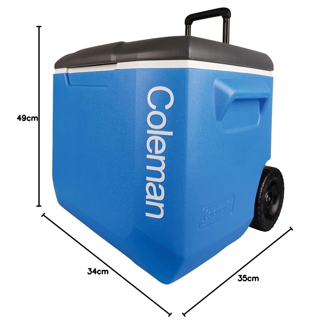 Coleman Performance Tri-Colour 60QT Wheeled Cooler Box | Nevera Portátil Rígida con Ruedas para Camping | 56 L, Azul/Blanco/Gris