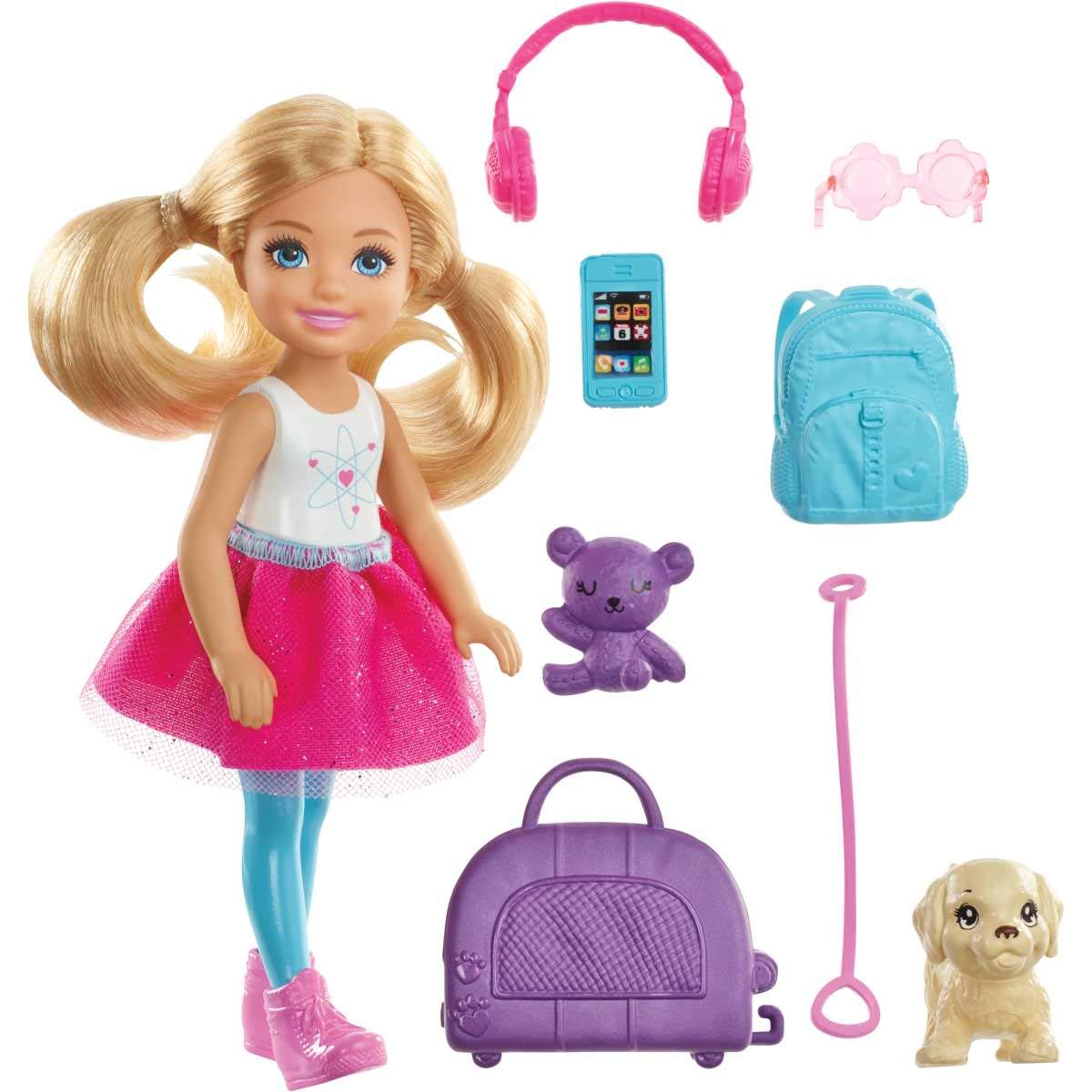 Barbie Chelsea Doll and Travel Set with Puppy (FWV20), Multi
