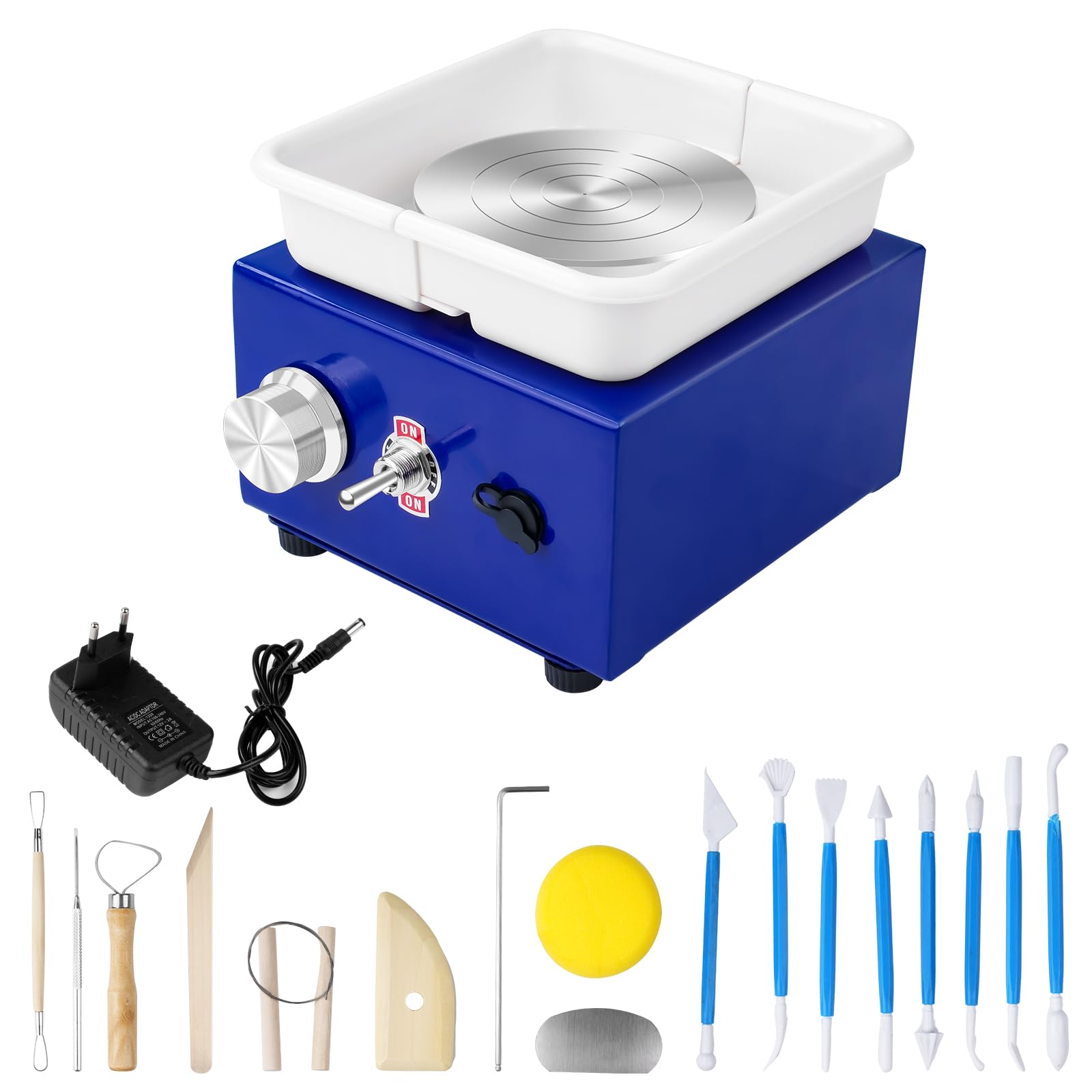 Mini Töpferscheibe Elektrisch mit Abnehmbarer Wanne, 30W stabiles Ton-Keramik-Werkzeug für Kinder & Erwachsene, 0-300 U/min einstellbar
