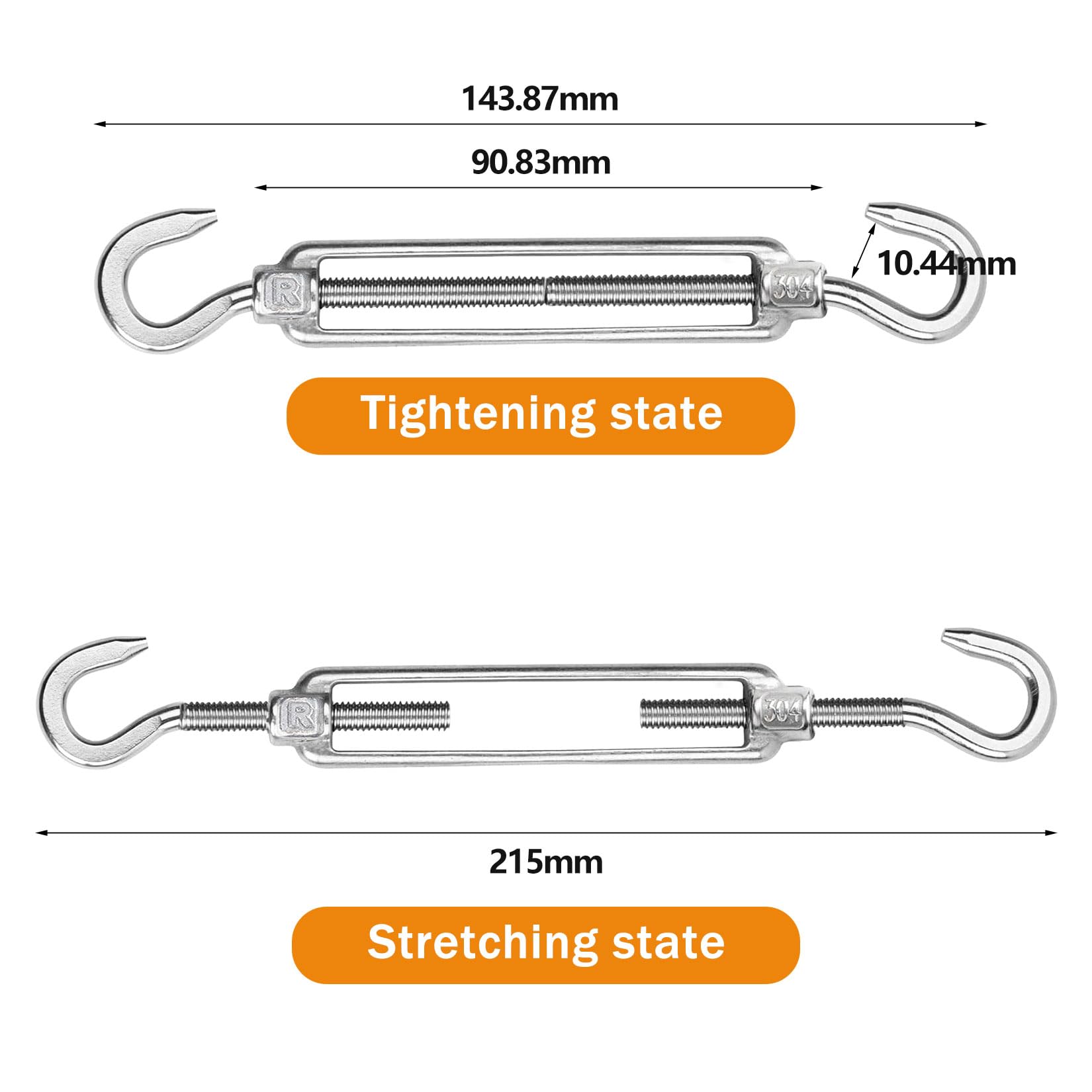 Hoxfly Spanschroeven Set – 2 Stuks, M6, Roestvrij Staal 304, Verstelbaar, Treksterkte 100 Kg – Voor Kabel, Reling En Tent