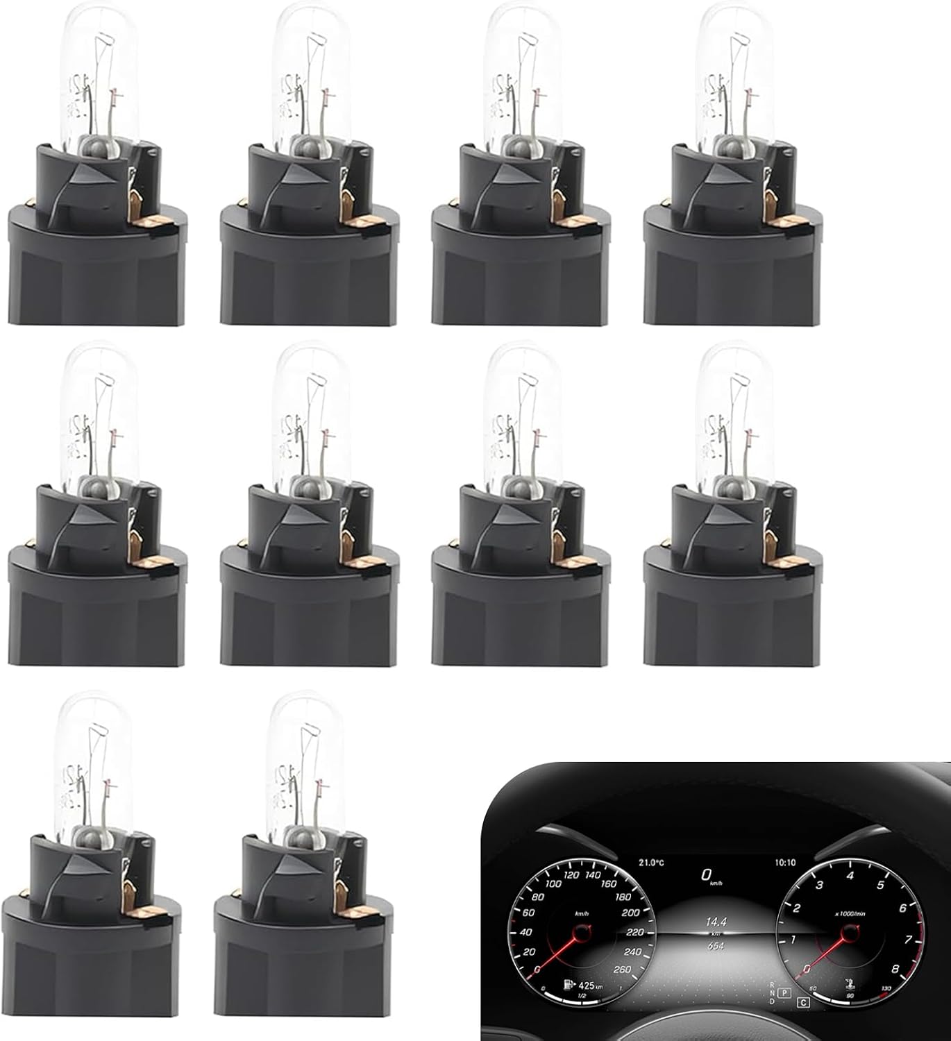 10PCS T5 17 57 74 Halogen Instrument Cluster Bulbs Kit, 12V Dash Light for Car Gauge Cluster, Automotive Replacement with Sockets for Interior Dashboard (White)