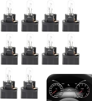 10PCS T5 17 57 74 Halogen Instrument Cluster Bulbs Kit, 12V Dash Light for Car Gauge Cluster, Automotive Replacement with Sockets for Interior Dashboard White