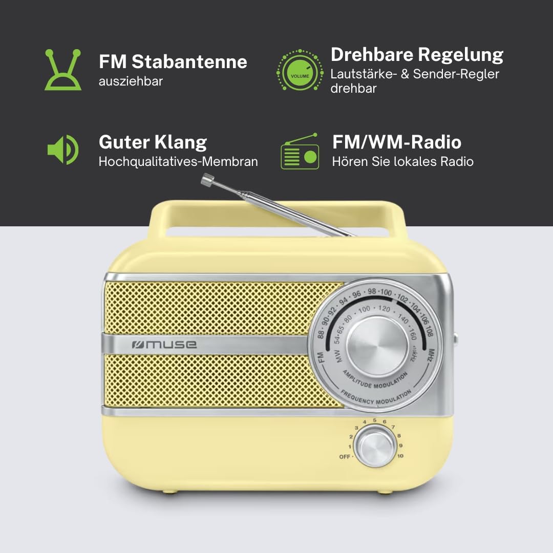 Muse M-056 SC Amarillo - Radio Portátil Vintage