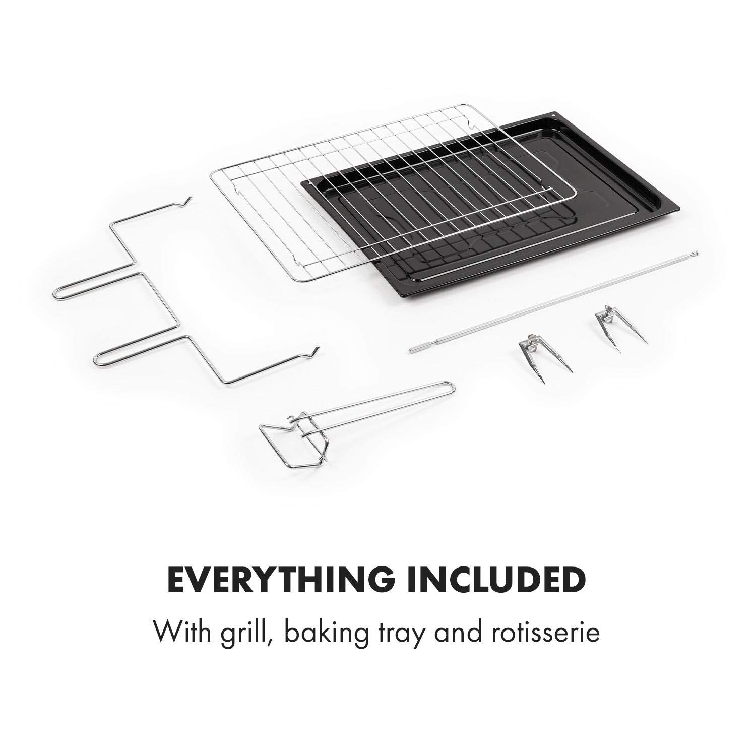 KLARSTEIN Masterchef 60 Mini Horno Electrico de sobremesa 60L, 2000W, 100-230°C, asador giratorio, función de circulación de aire, temporizador, puerta doble cristal, acero inoxidable, Negro