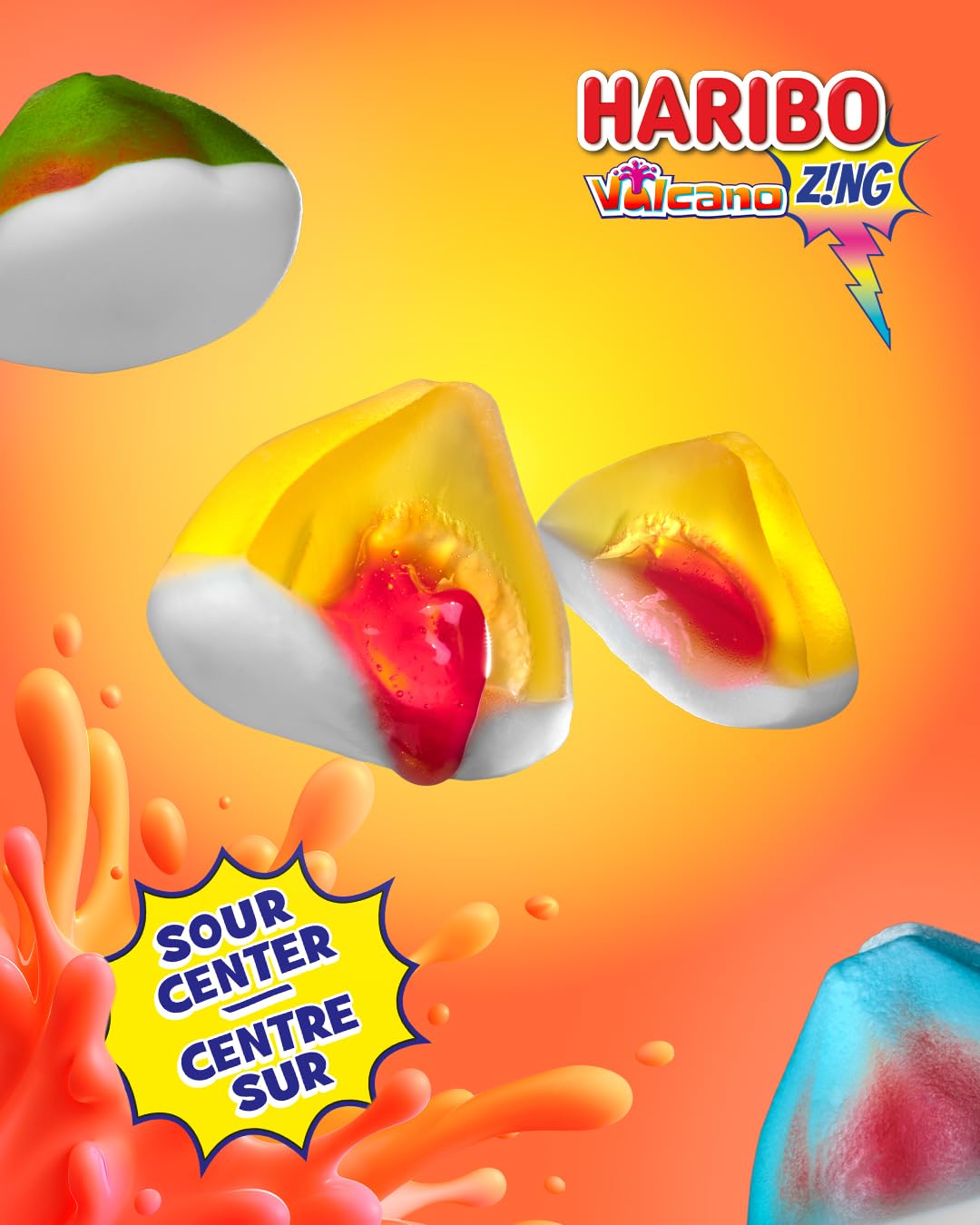 n*0様 Volcanic  Haribo Z!NG Vulcano Gummy Candy, 3 Fruity Flavours, Tangy Liquid