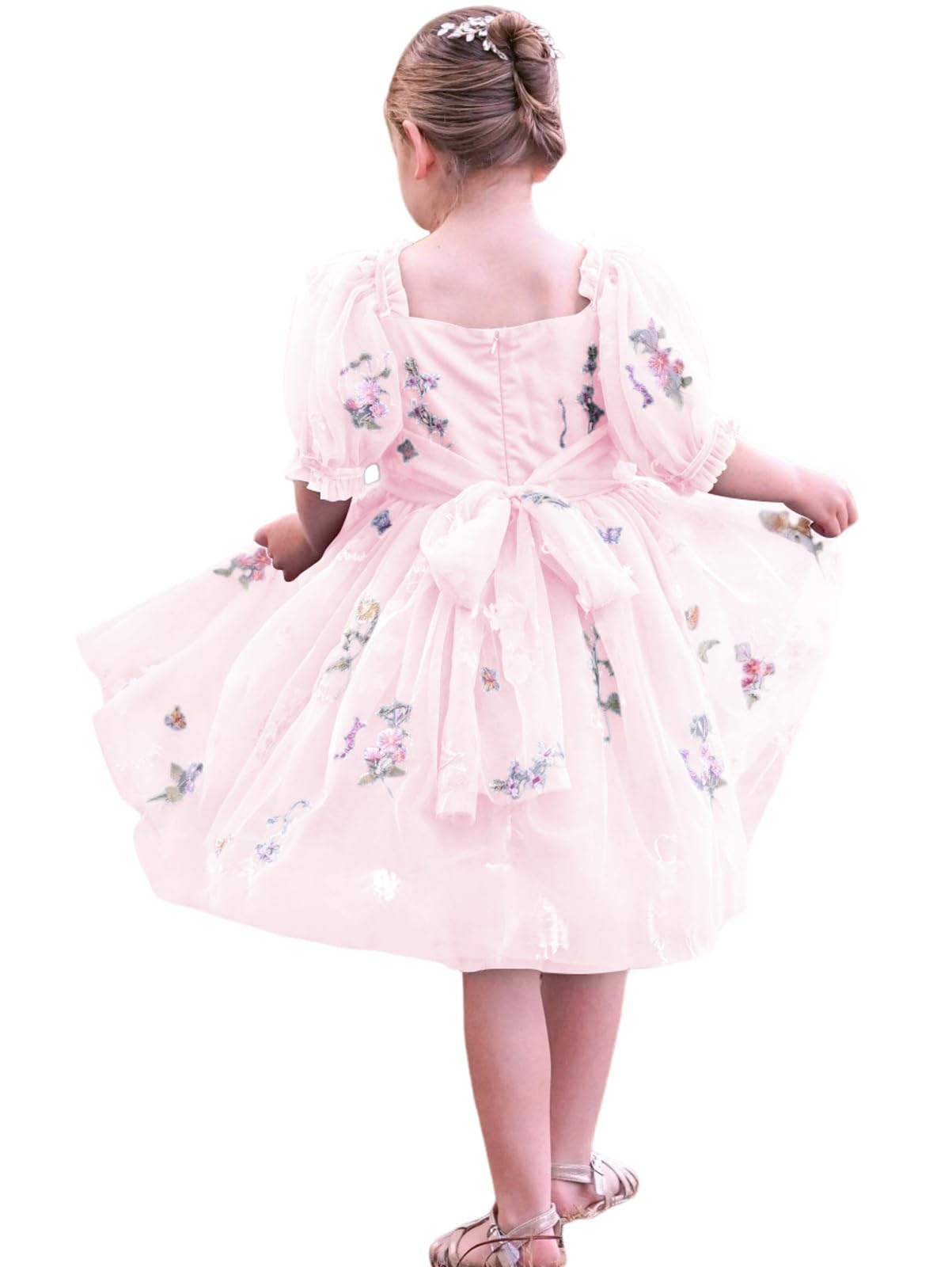 HEWEGO2024 Summer Short Flower Girl Dress for Wedding Party Flora V-neck Tulle Backless Girls Mini Prom Dance Dresses