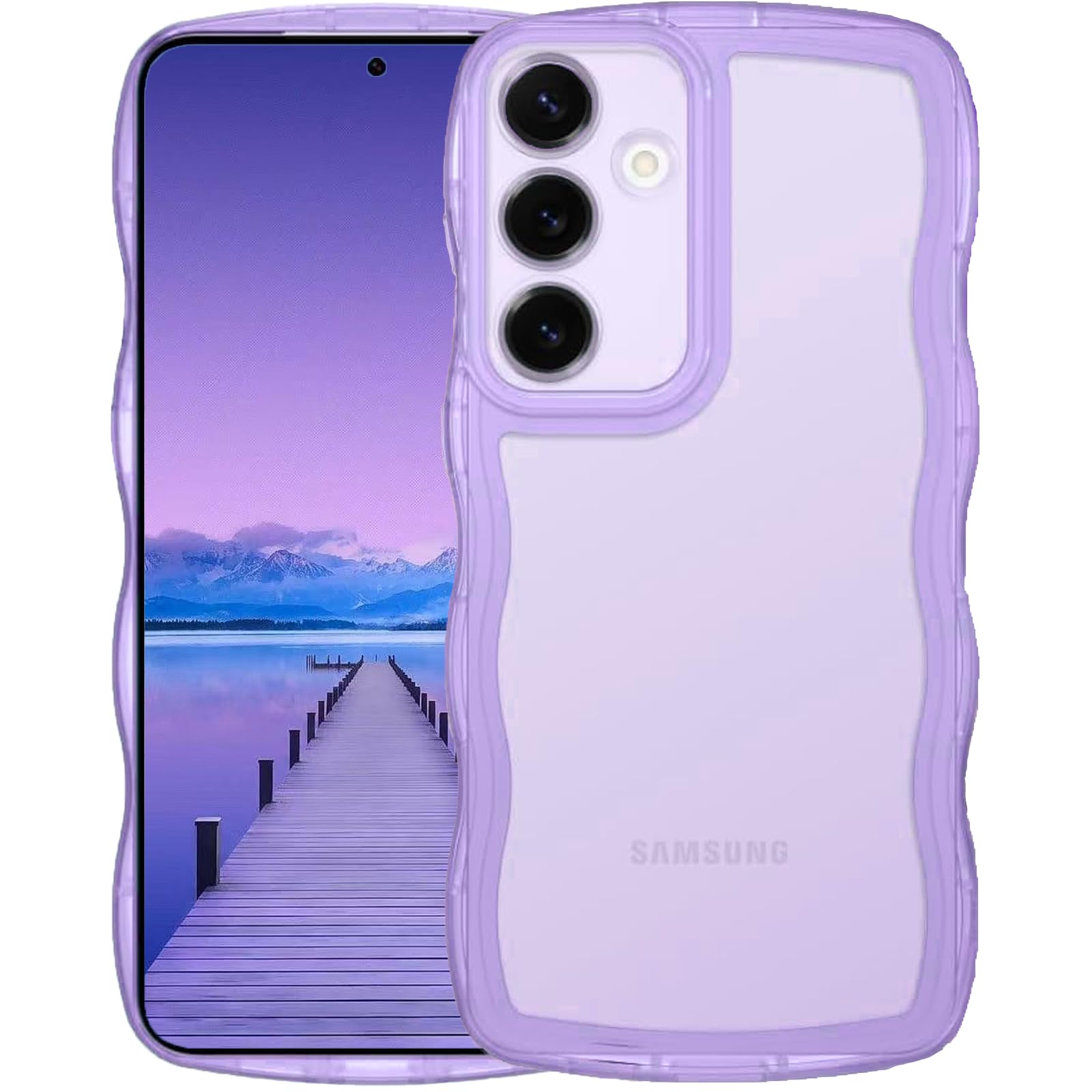 AVETUL Galaxy S26 用 ケース ギャラクシーS26 クリア ウェーブ ケース 韓国 うねうね おしゃれ 黄ばみなし かわいい ソフトTPU 滑り止め 薄型 軽量 ストラップホール付き ギャラクシー S26 ウルトラ 6.3インチ カバー（クリア/パープル）