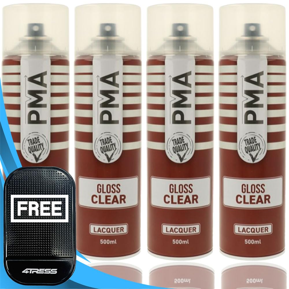 4x PMA Professional Gloss CLEAR LACQUER Spray Paint 500ml Can Fast Dry PA1014+CP