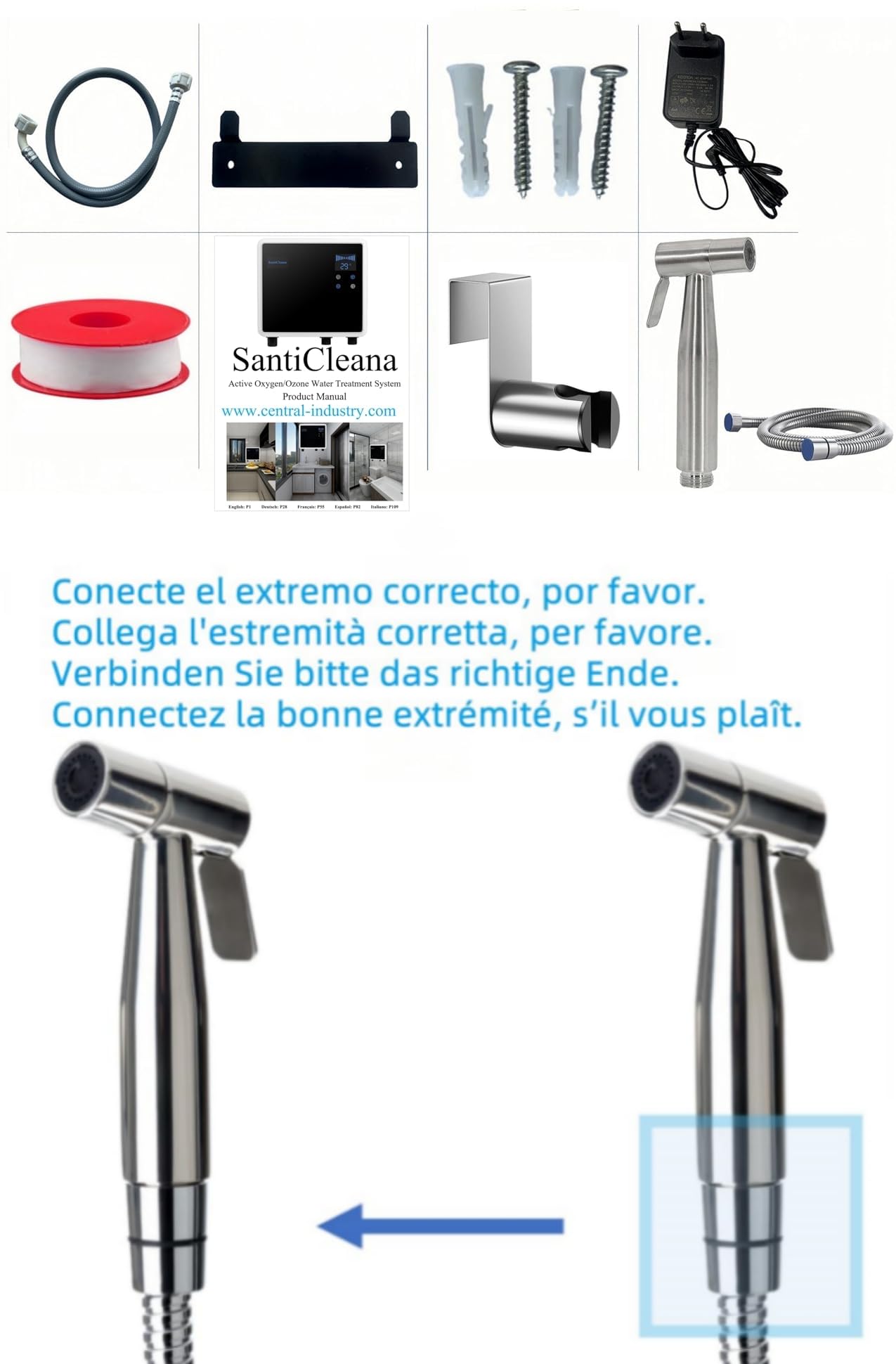 SantiCleana Générateur d’ Eau à l’ Ozone pour Machine à Laver - avec Pulvérisateur en Acier Inoxydable ! 2 Sorties d’ Eau ! - Taux de Nettoyage Plus Élevé !