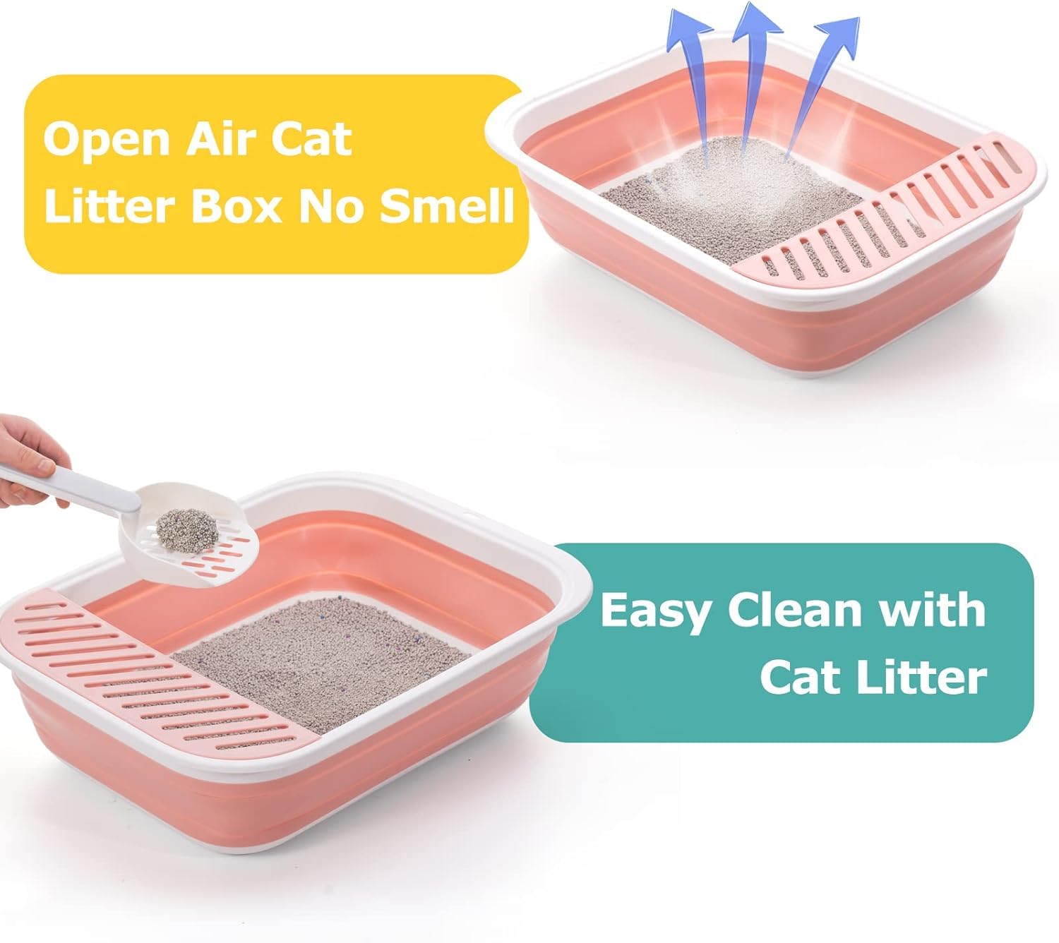 Open Top Cat Litter Box, Large Foldable Cat Potty Height-Adjustable Sides Anti-Splash, Open Air Kitty Litter Pan No Smell - Image 3