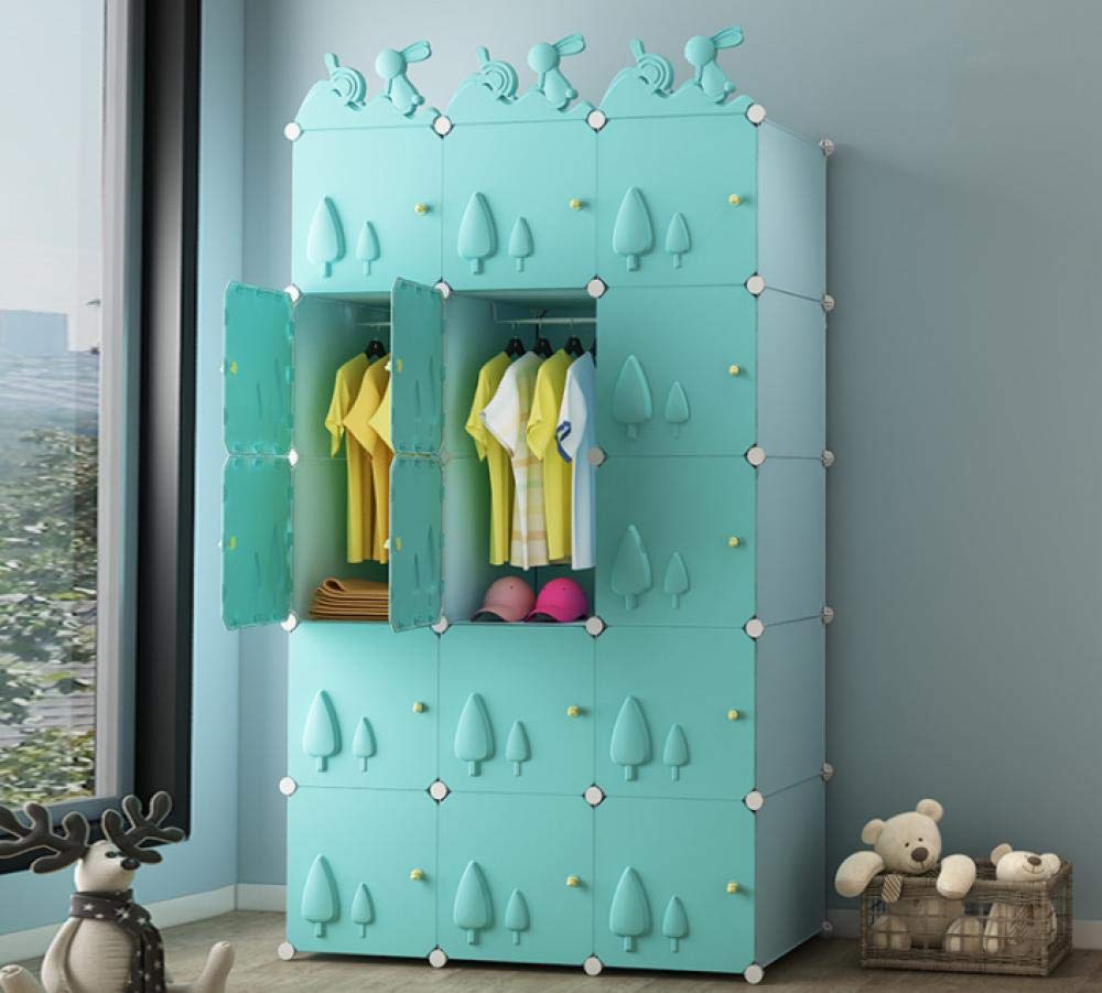 Armario de plástico azul infantil de 111x47x183 cm para ordenar juguetes