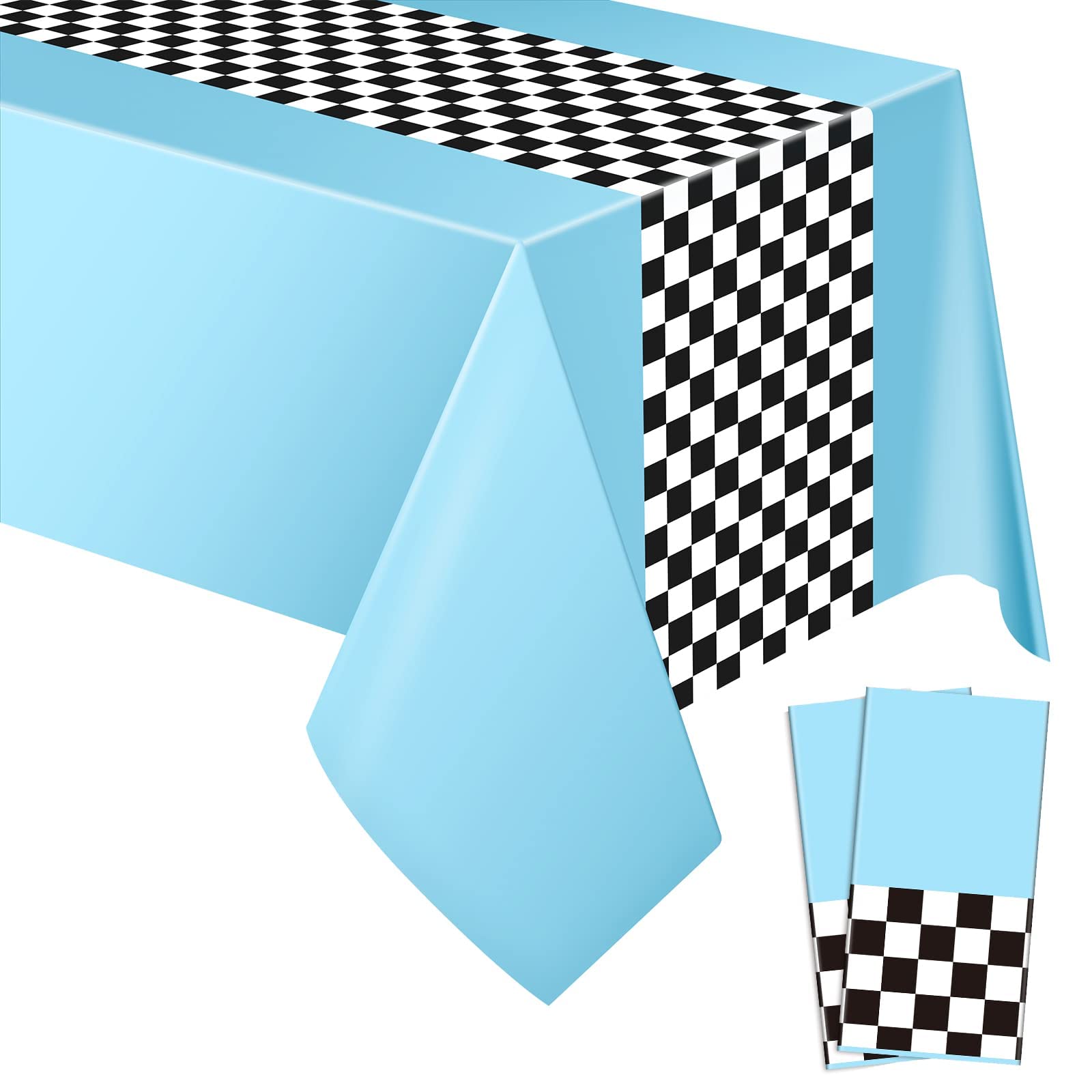 Tovaglie A Tema Auto Da Corsa, 2 PCS rettangolo Tovaglia per Auto da 137 * 274 CM, Tovaglia a Scacchi Corsa, Cars Compleanno Decorare, per Ragazzi Compleanno Auto da Corsa Feste a Tema (Blu)