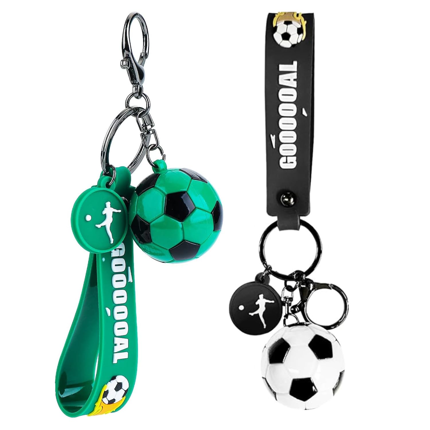 ZHAOYCSH 2PCS Football Keychain Set - Inspirational Soccer Key Rings in Black and Green, Silicone Sports Keychains for Boys, Girls, Teens -Team Gifts, School Carnival Rewards & Football Party Favours