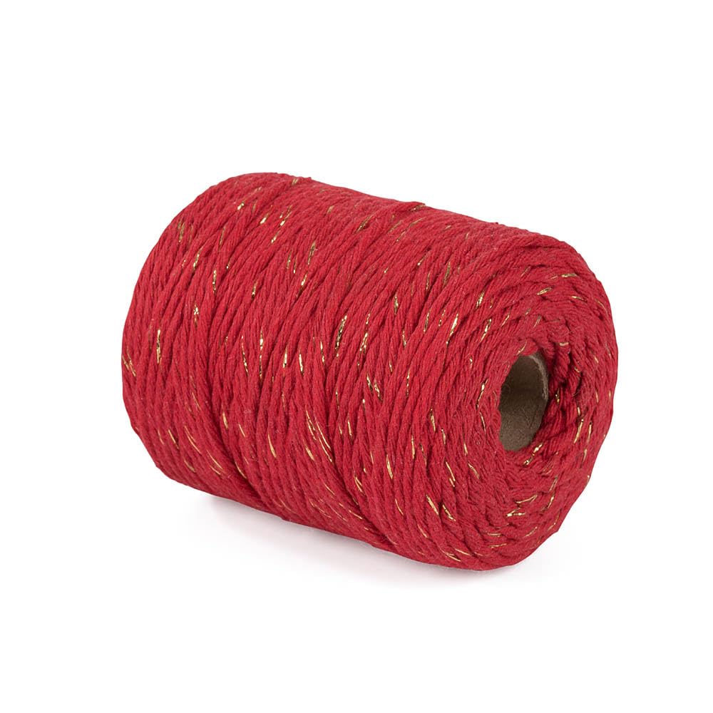 29 Colors 3mm Braided Macrame 100% Cotton Cord Crafting, Jewelry Making & Rustic Home Décor String Rope Craft Project DIY Supply Soft Nartural Knotting Boho Decor Knitting (Red & Gold, 100m)