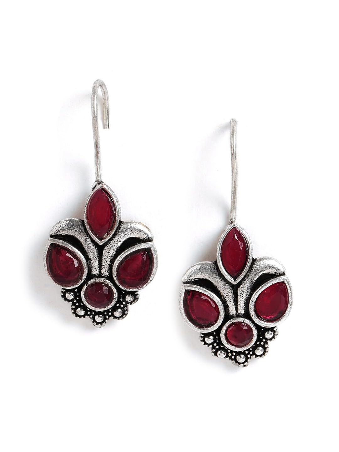 El Regalo Small Oxidized German Silver Stones Hook Earrings- Handmade Oxidized Indian Earrings (Cherry Pink) (B0D796Y3BY) Amazon Price History, Amazon Price Tracker