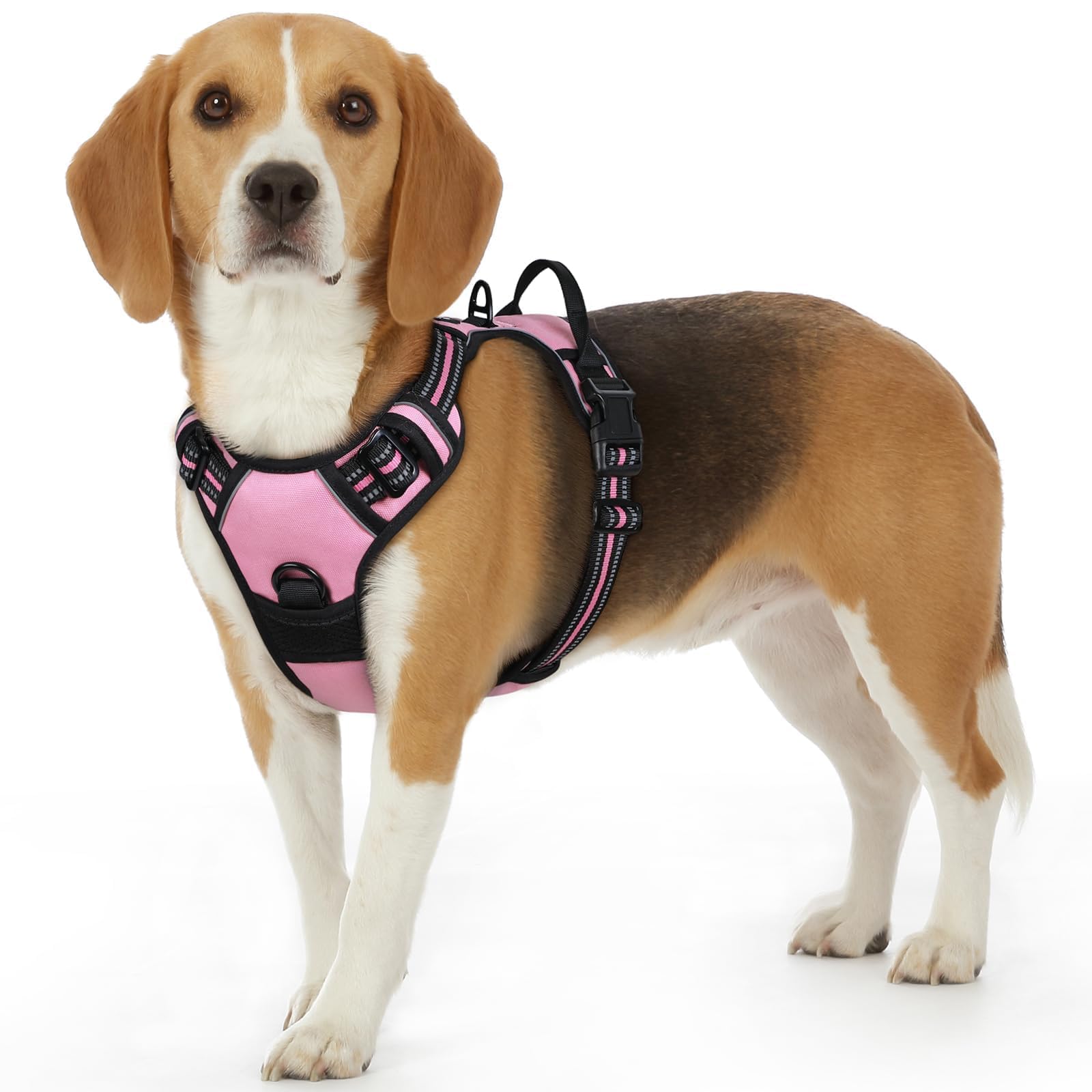 Eagloo Dog Harness No Pull, Walking Pet Harness with 2 Metal Rings and Handle Adjustable Reflective Breathable Oxford Soft Vest Easy Control Front Clip Harness for Small Medium Large Dogs(S,PINK)