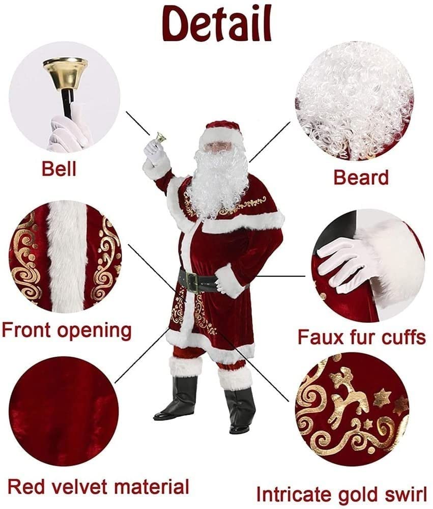 5-teiliges Set Weihnachten 2026 Deluxe Samt Weihnachtsmann-Kostüm Weihnachtsgesc