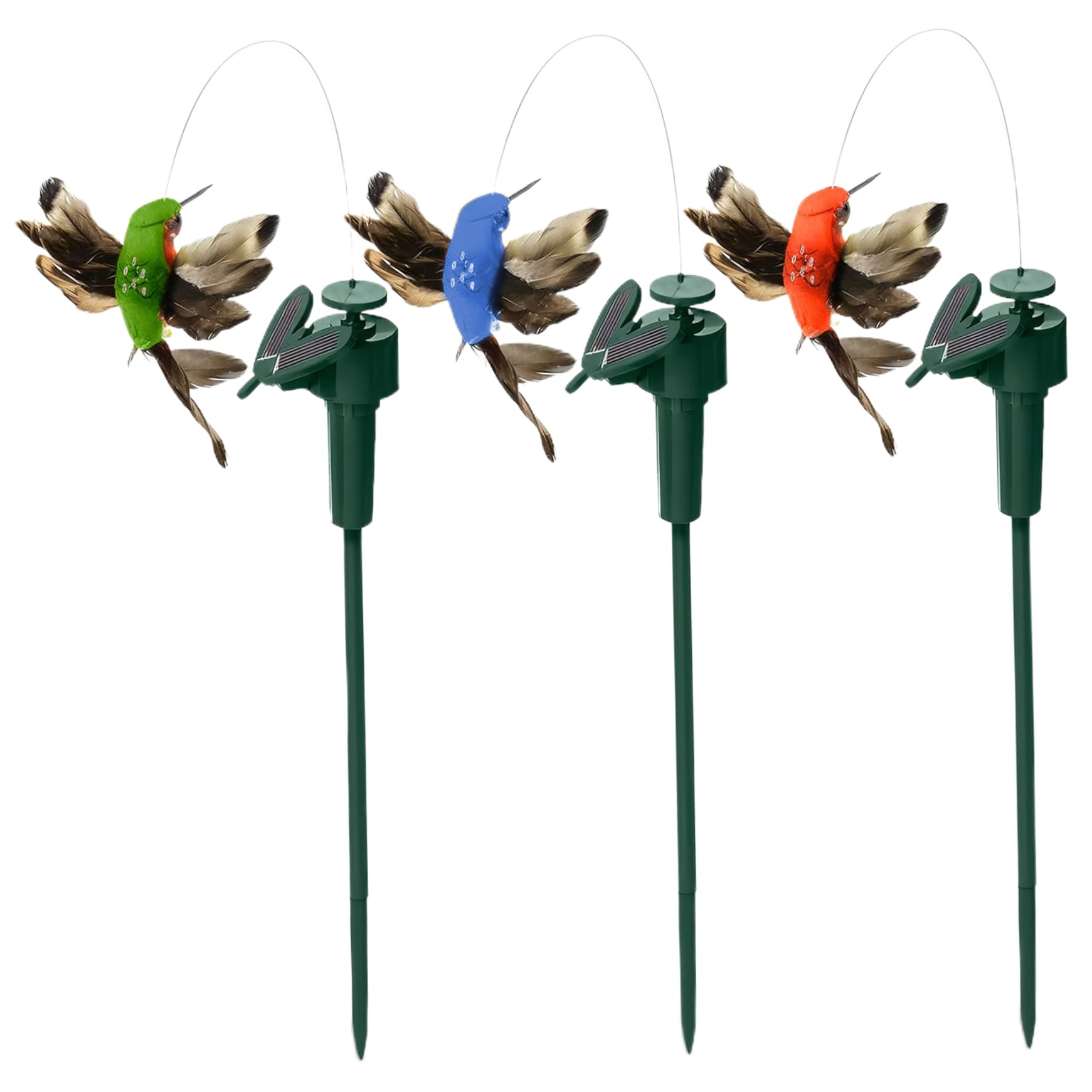 Hperu 3Pcs Hummingbird Garden Stake Waterproof Fluttering Hummingbird Solar Garden Stake Solar Battery Powered Decor for Outside Yard Patio
