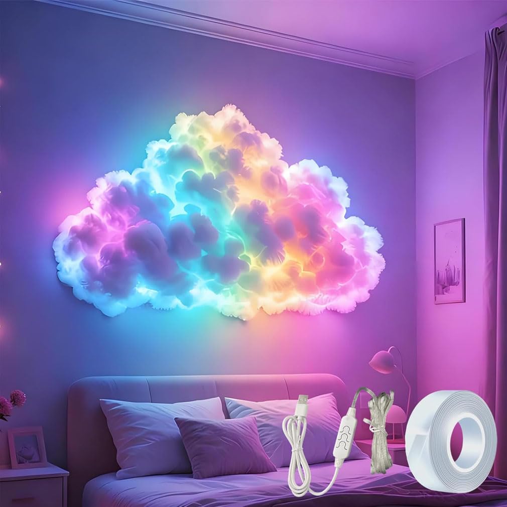 DIY USB-Powered Thundercloud LED Light Decor - 3D Big Cloud Lightning Light Kit, RGB Music Sync Multicolor Lightning Changing Strip Lights Christmas Decor for Bedroom, Gaming, Kids Room (400CM)