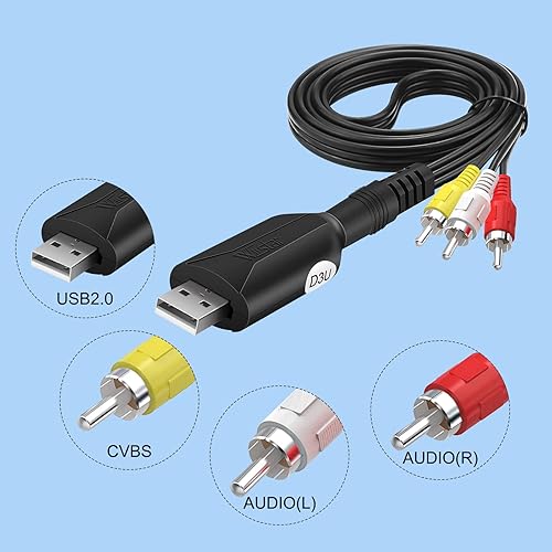 Miniatura 3 de Wiistar Tarjeta de captura de video de audio USB VHS VCR a convertidor digital RCA AV a USB Cable de dispositivo de captura de video USB 2.0 Tarjeta