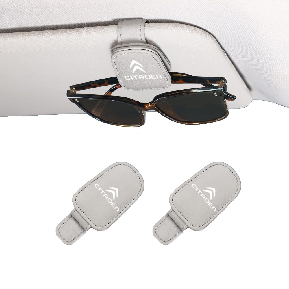 2 PCS Leder Sonnenbrillen Halterung Für Citroen C4 Cactus 2014-2020, Brillenhalter für Auto Sonnenblende für Auto Visier Zubehör,K Grey