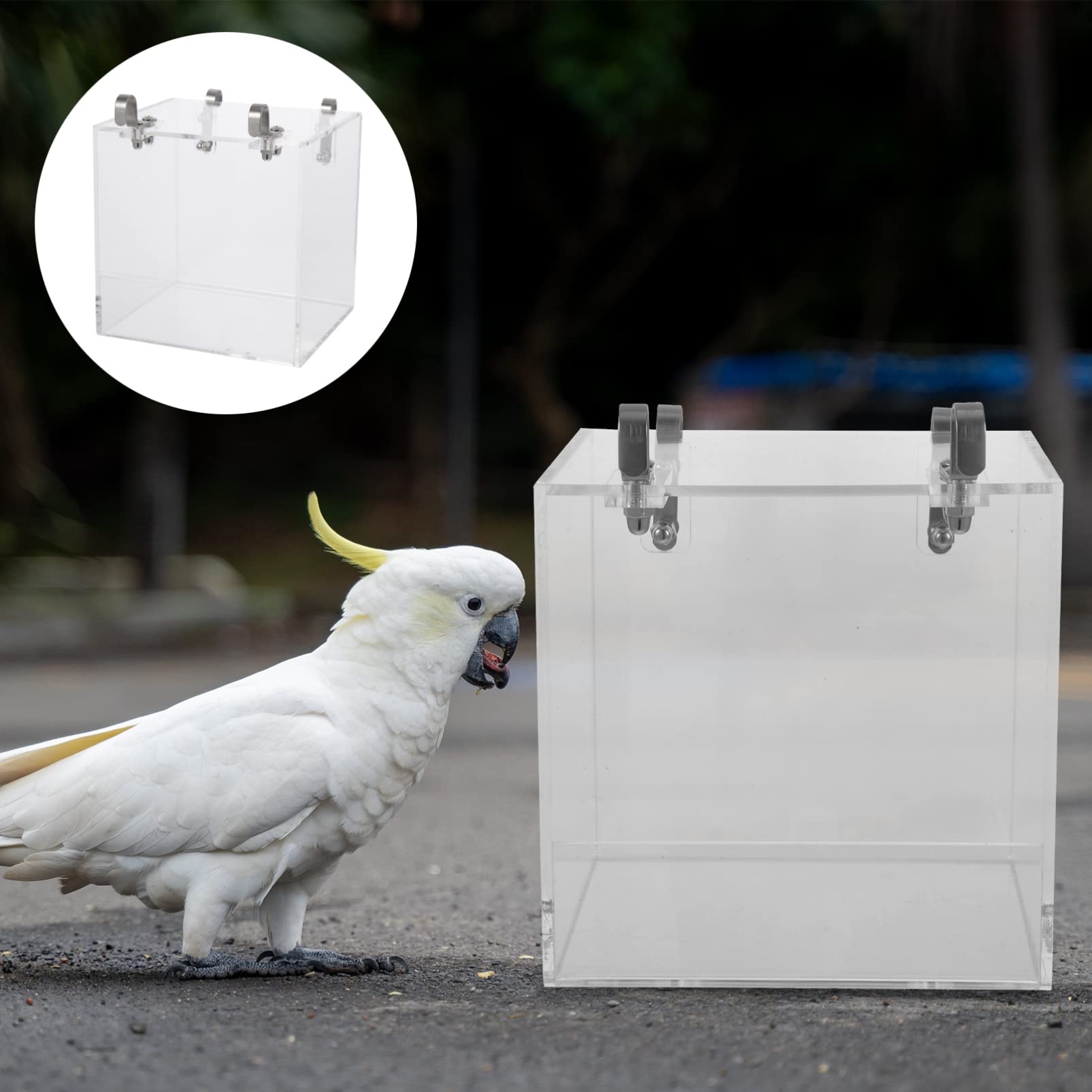 ULTECHNOVO Vogelbad Acryl Vogelbadebecken Duschbox Transparent Kompakt für Kleine Papageien und Finken Haustierbedarf Vogelkäfigzubehör