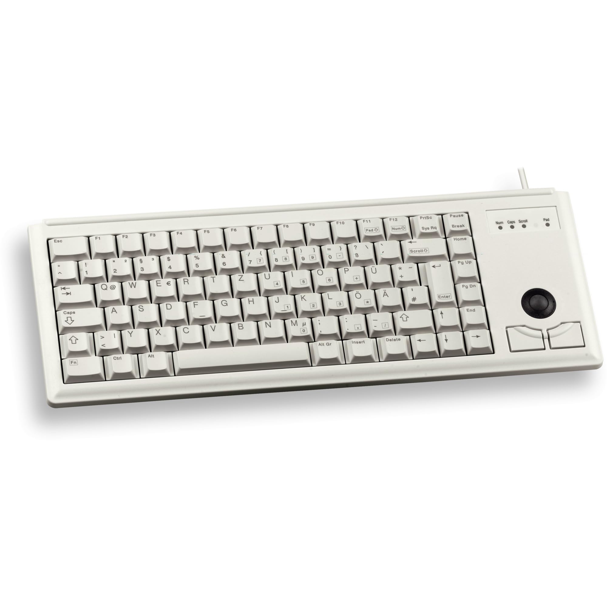 Cherry Compact Keyboard G84-4400, disposición Internacional, Teclado QWERTY, Teclado con Cable, Teclado mecánico, mecánica ML, trackball óptico Integrado más 2 Botones de ratón, Gris Claro
