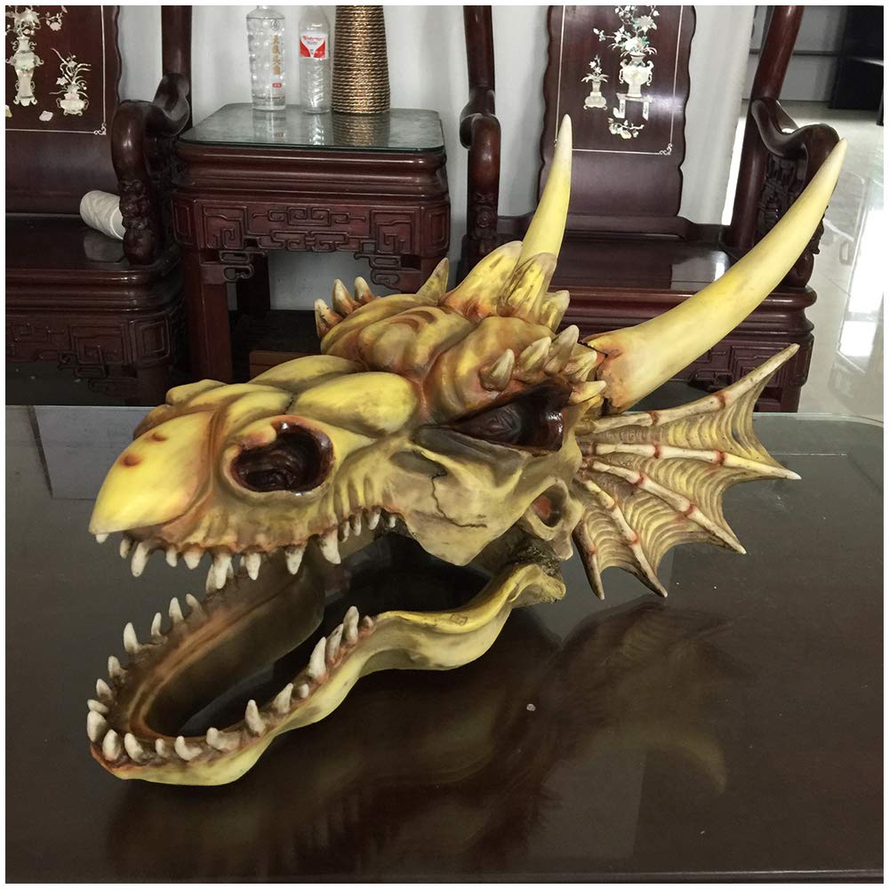 KZ55H Fierce Dragon Hanging Sculpture Dragon Skull Collectible Skeleton Model Figurine Wall Mounted Dragon Skull Sculpture