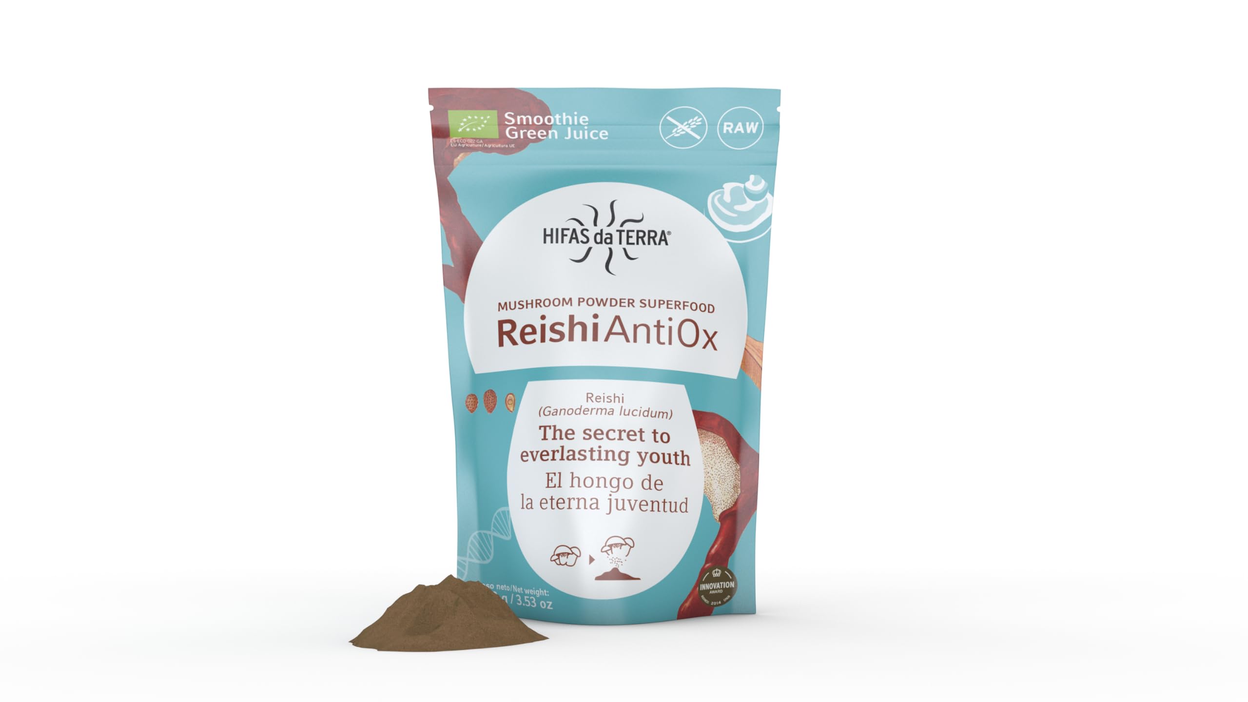 HIFAS DA TERRA - Reishi Antiox 100% Polvo de Reishi - Superfood Polvo de Hongos - Antioxidante, Refuerza el Sistema Inmunitario y Protege el Envejecimiento Celular - 100 g