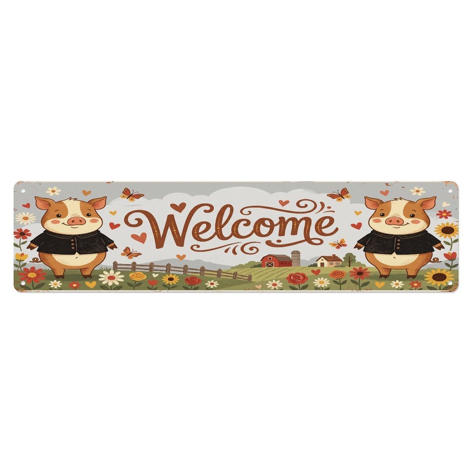 Cxhjca 4X16inch(10X40cm) Vintage Welcome Guinea Hog Pig Metal Tin Sign