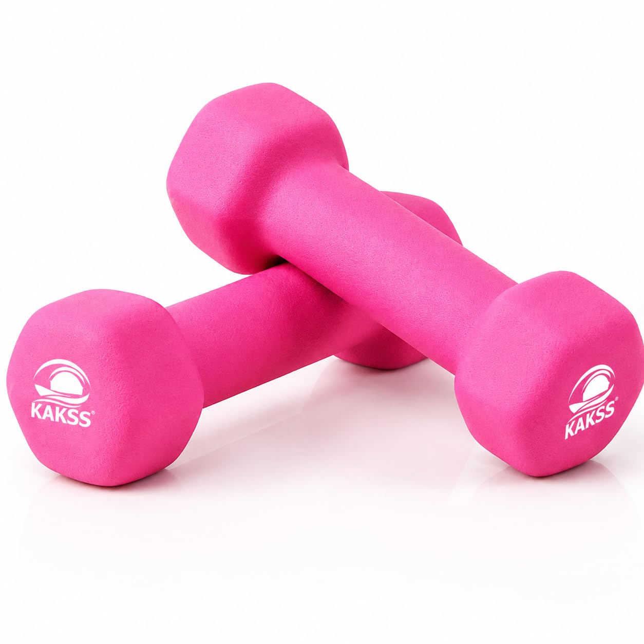 KAKSS Neoprene Dumbbells Set, 2kg Pair (2 x 2kg) Pink Hex Gym Weights, Cast Iron Hand Weights for Women with Non-Slip Coated Grip, Exercise Weights for Home Gym Workouts, hexagonal dumbbell sets