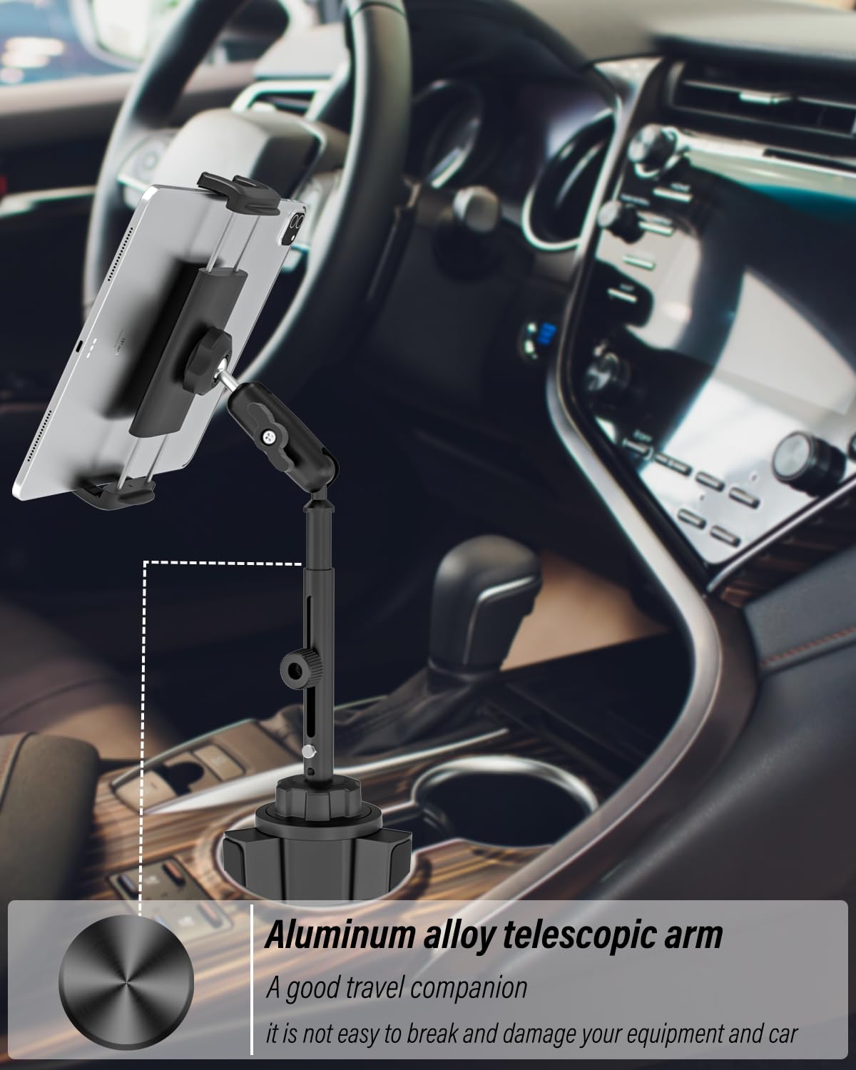 Tablet Halterung Auto Getränkehalter, [Max. 28.5cm Höhe] Metall Teleskoparm Stabil KFZ Becherhalter für iPad Pro/Air/Mini, Samsung Tab, iPhone 17, 4-13" Tablets & Handy, Dicke Hülle