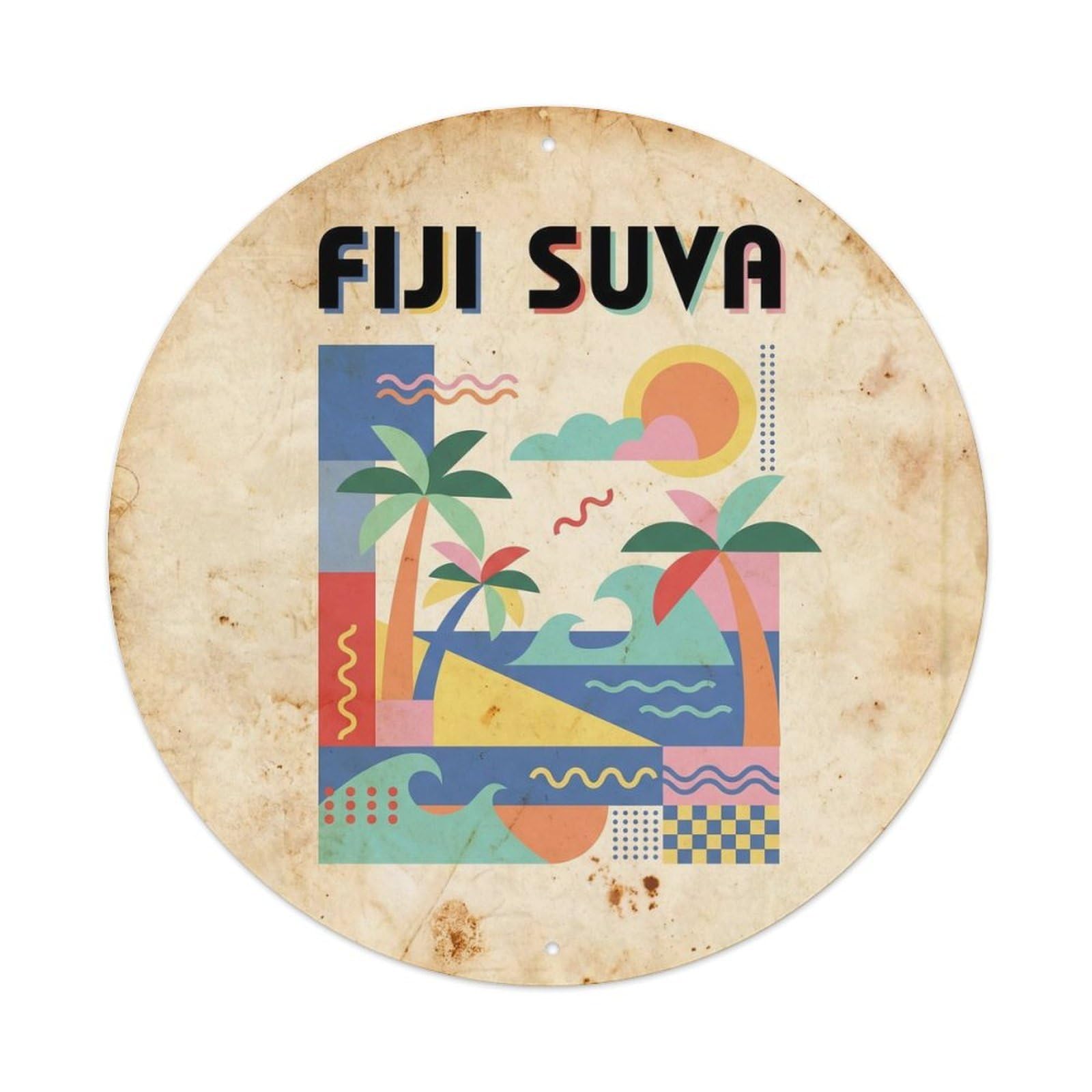 Fiji Suva Island Resort Mid Century Travel Metal Tin Sign