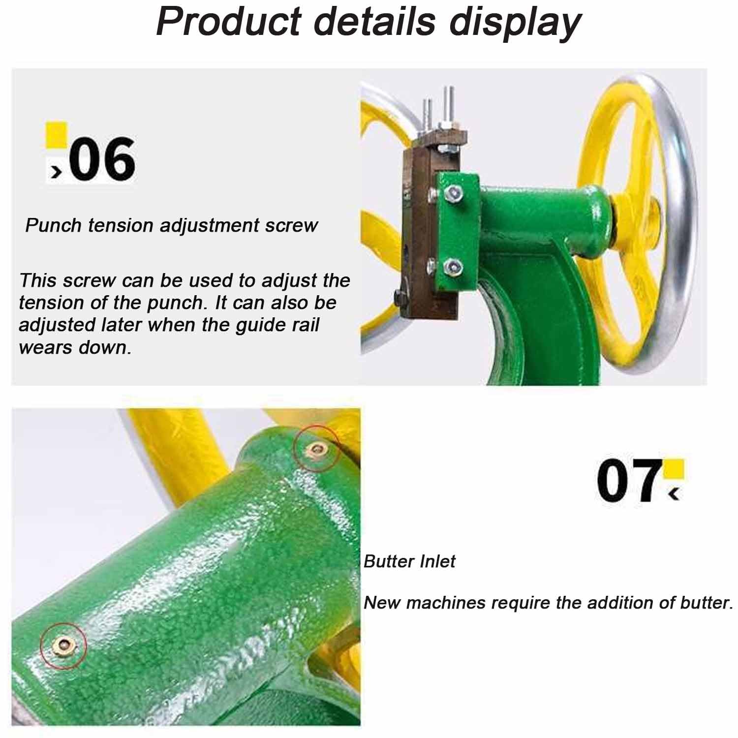 Prensa de eje resistente, prensa manual industrial con volante de mano de gran tamaño, altura ajustable para estampado y forma, diseño plano