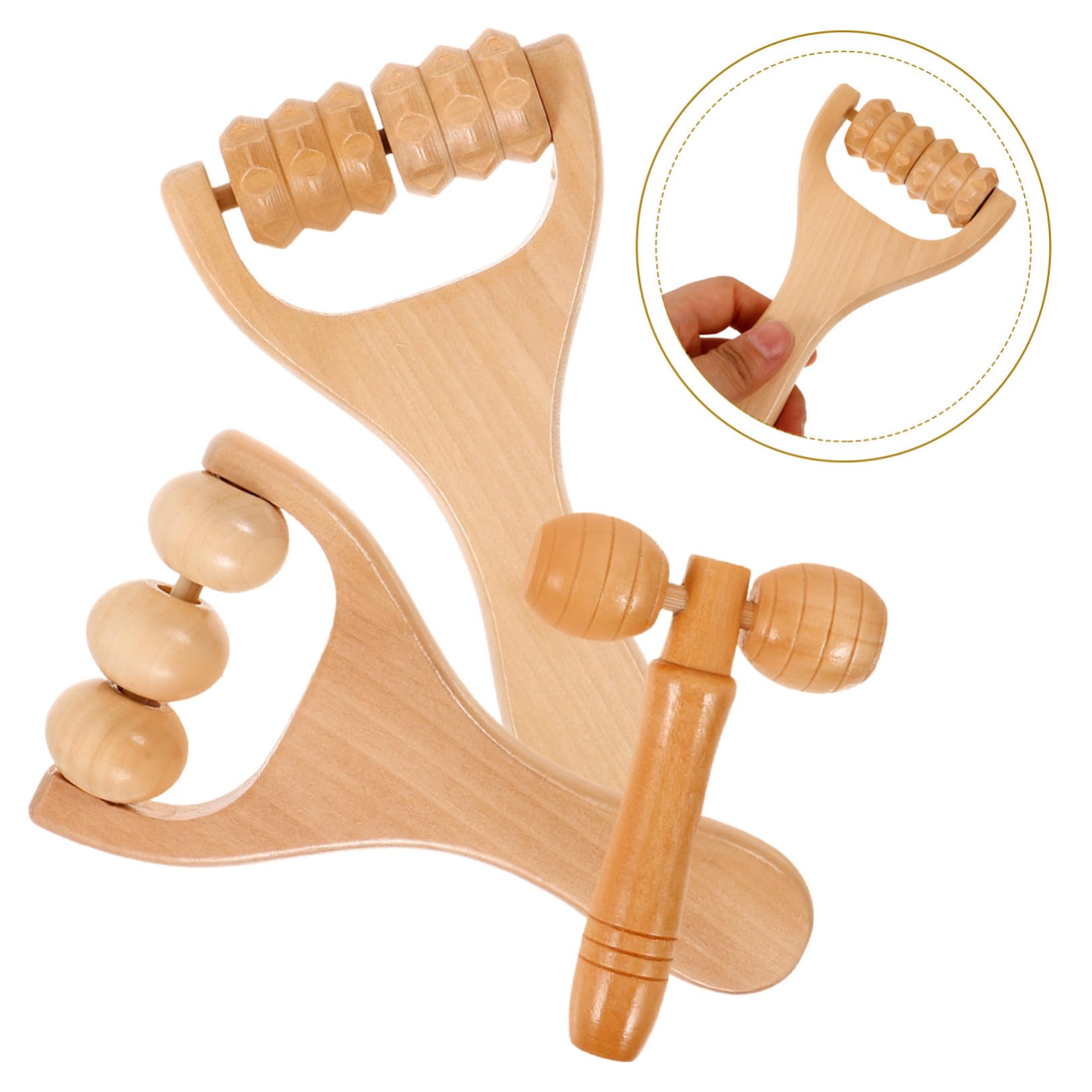 Masajeador de Rodillos de Madera para Cuerpo, 1 Set | Madera, Ligero y Pulido Fino, sin Rebabas, Liso y Redondo, para Espalda y Cuello en Viaje o Hotel