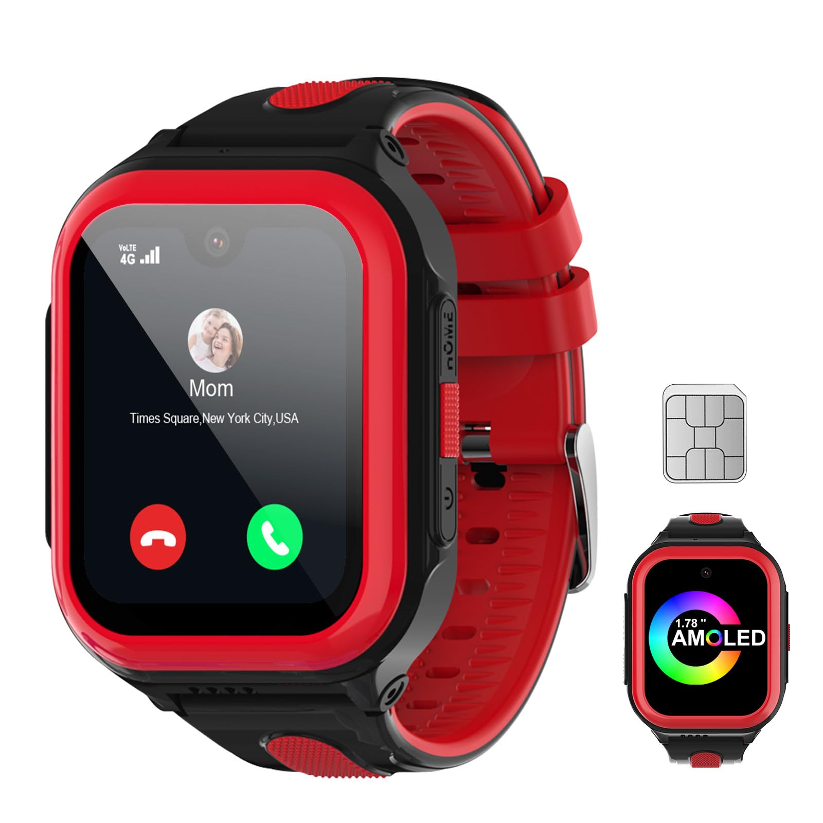 Wonlex 4G Smartwatch per bambini con scheda SIM, touch screen da 1,78 pollici, con videochiamate, chat vocale, SOS, fotocamera, musica, pedometro, regalo di compleanno per ragazze e ragazzi 8-12 anni