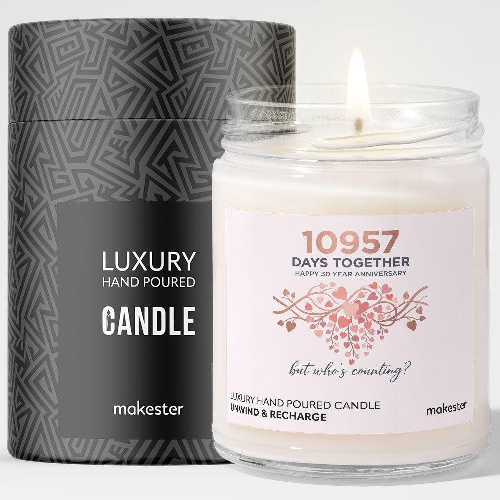 Gift for Wife 30th Anniversary - Luxury Soy Wax Candle - Vanilla, Jasmine, Sugared Almond - Makester — image 1
