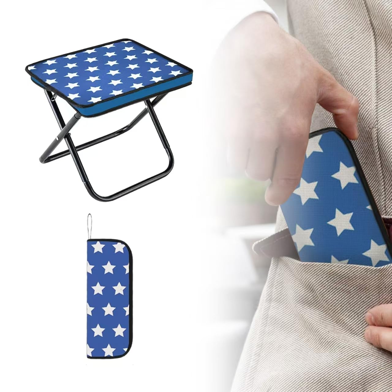 ACTANCEN Collapsible Chair Portable Folding Stool with Carry Bag, 1.35Lbs Small Foldable Adults Camp Seat for Travel/Camping/Hiking/Fishing/Picnic/Barbecue