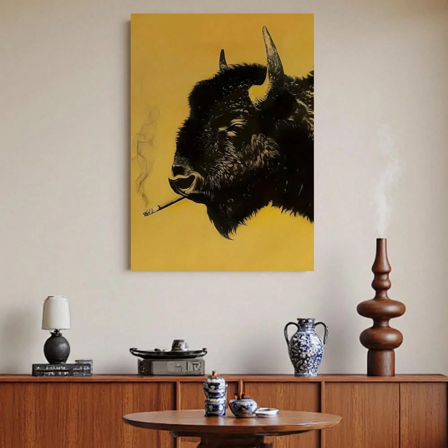 Trdmcfbn Bison Wall Decor, Smoking Cigarette Canvas Print, Home Decoration Painting, Canvas Wall Painting(30x40cm/No frame)