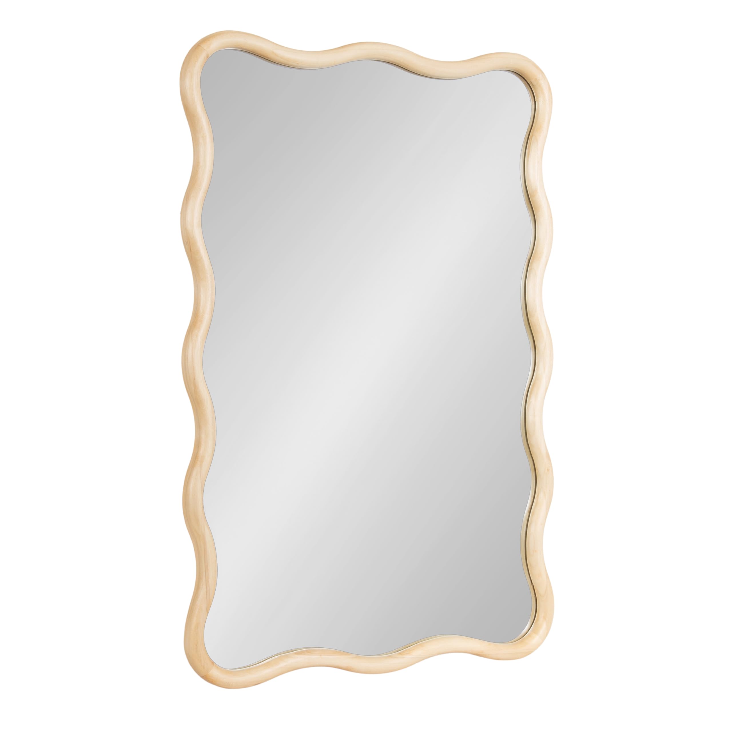 Kate and Laurel Talma Modern Scalloped Rectangle Wall Mirror, 24 x 36, Natural Wood, Rectangular Wavy Mirror for Use as Bathroom Mirror for Over Sink or Cute Nursery Mirror