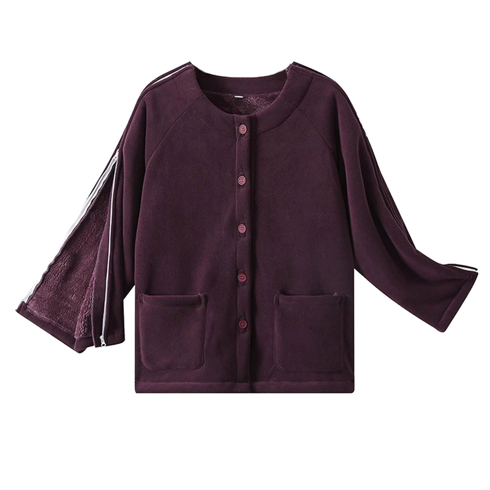 Pijama de lactancia engrosado, conjunto pijama postoperatorio desmontable, ropa adaptable con cierres laterales for personas mayores y discapacitadas Exfoliantes Suaves(XL)