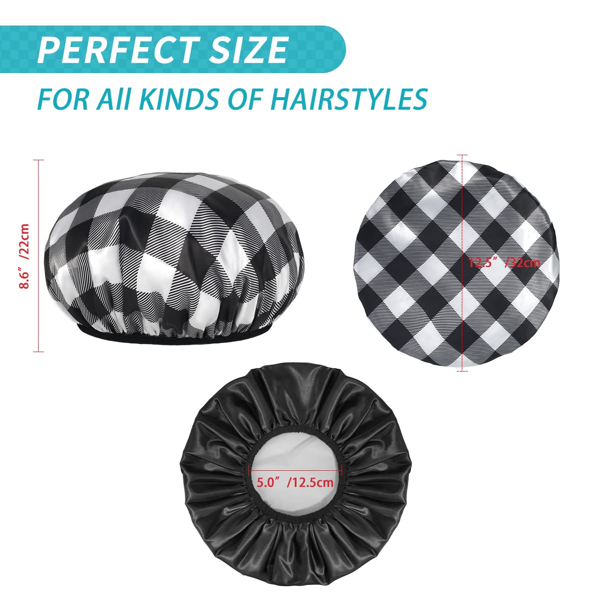 Aquior Large Shower Caps, 4-Pack Premium Soft Silky Satin Reusable Hair Cap For Long Hair and Big Hairstyles - Image 3
