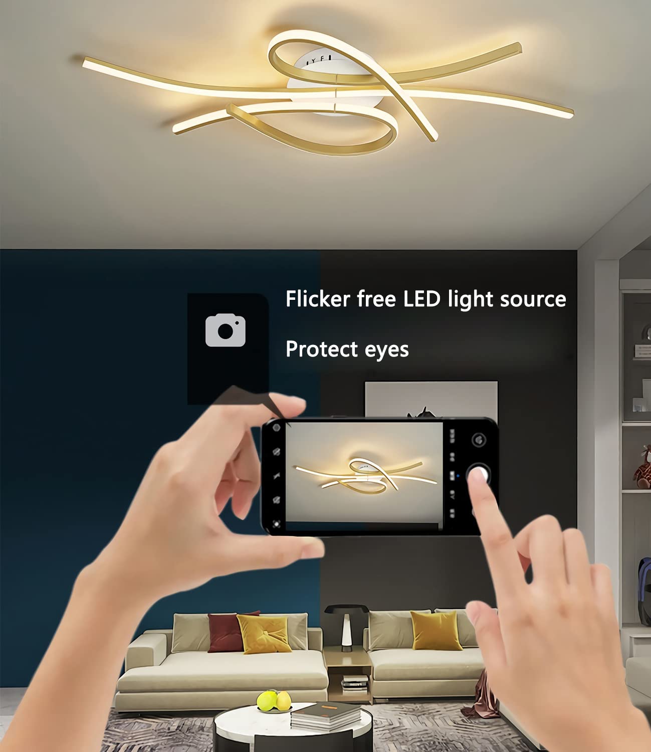 Nowoczesna Ściemnialna Lampa Sufitowa LED z Pilotem Metalowa Akrylowa 100cm Złoty