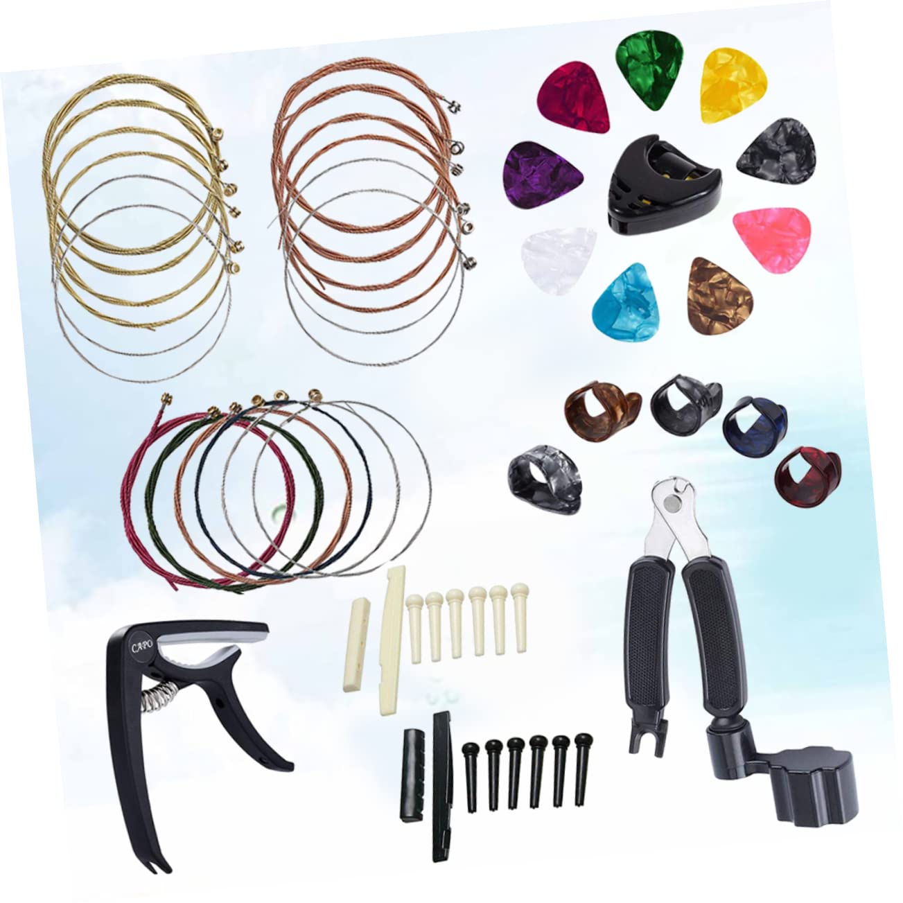 ibasenice 3piezas Kit De Accesorios Para Guitarra Cejuela y De Cambio De Cuerdas Enrollador y Púas Compatible Eléctricas y Acústicas