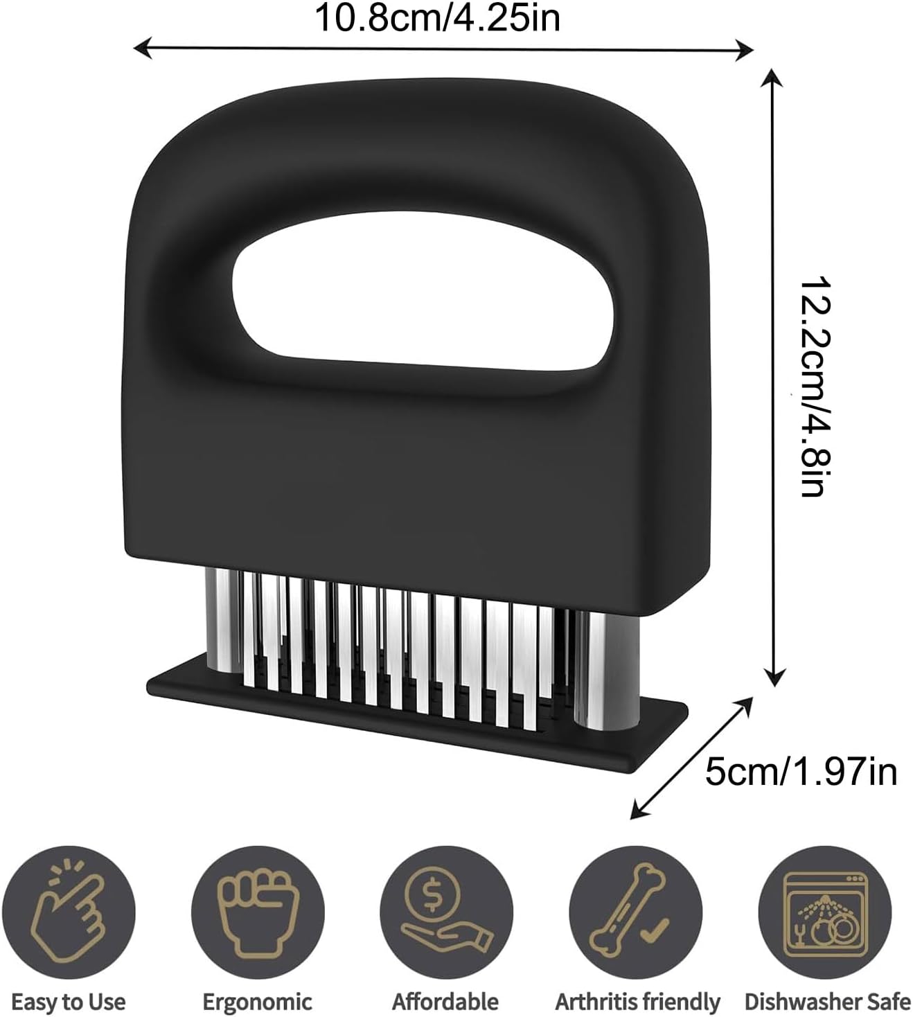 Funito Meat Tenderizer with 48 Stainless Steel Ultra Sharp Needle Blades, Kitchen Cooking Tool Best for Tenderizing, BBQ, Marinade