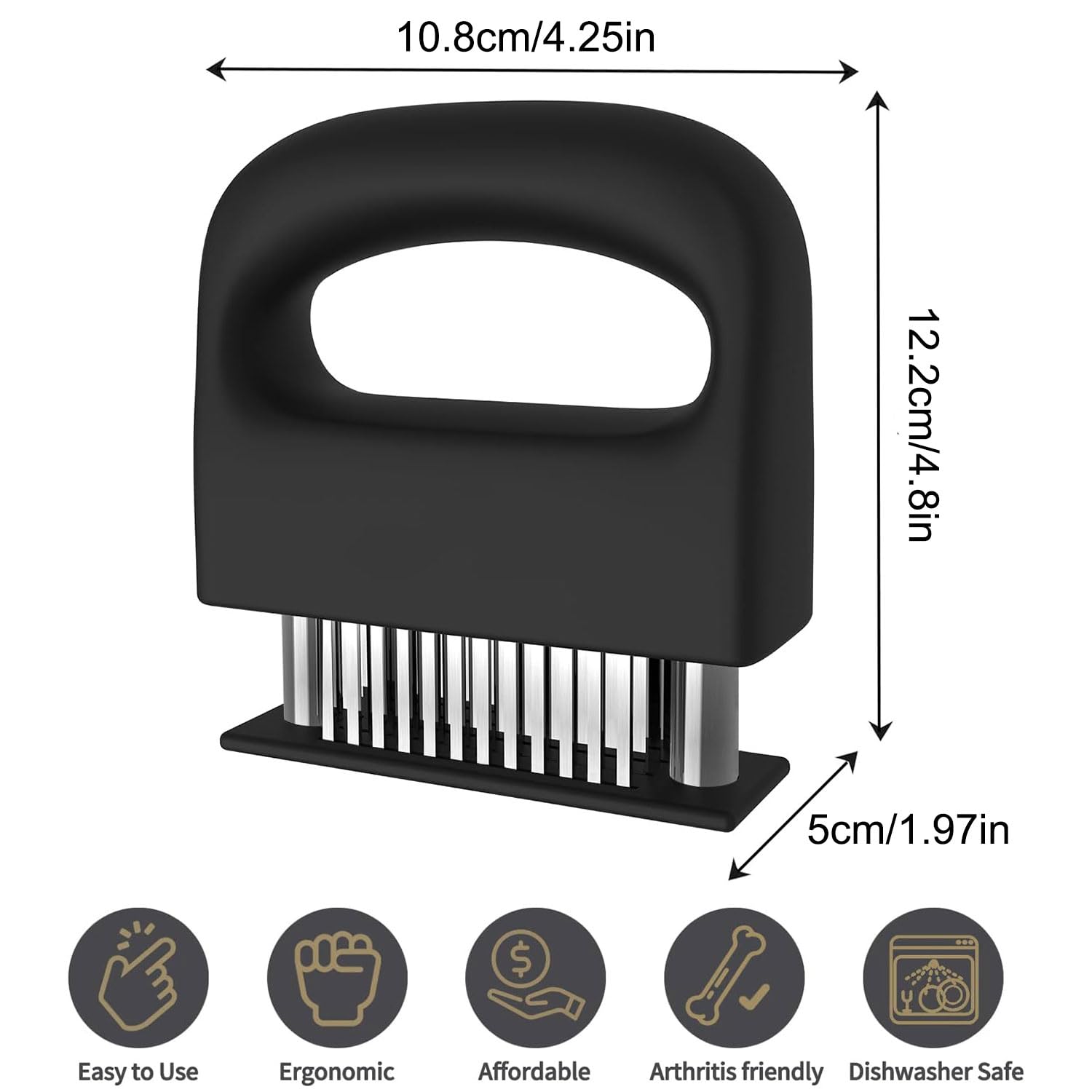 Funito Meat Tenderizer with 48 Stainless Steel Ultra Sharp Needle Blades, Kitchen Cooking Tool Best for Tenderizing, BBQ, Marinade