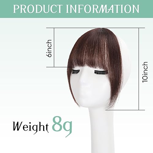 Miniatura 6 de EBENK Flequillo con clip, 100 % cabello humano, color rojo oscuro y marrón con flequillo, clip de pelo falso, extensiones de cabello fáciles para