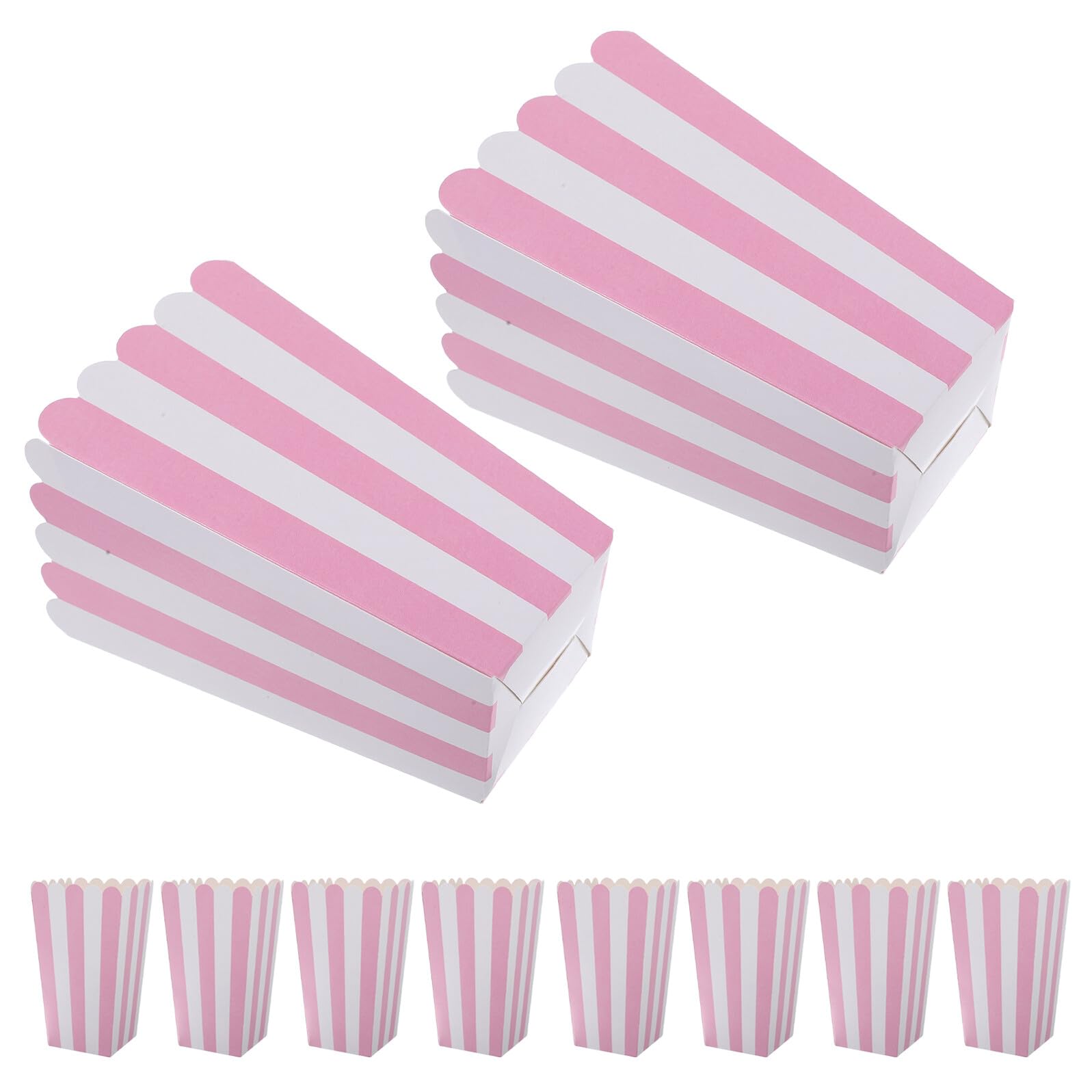 COLLBATH 100 Pezzi Scatole Popcorn Righe in Carta Rosa Contenitori Multiuso per Popcorn Caramelle Patatine e Biscotti Secchielli per Feste Cinema e Carnevale Leggeri e Facili da Aprire