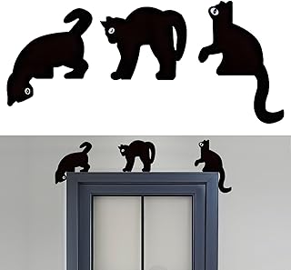 3Pcs Cute Black Cat Door Topper Corner Decor, Wooden Cat Silhouette Hanging Signs for Halloween, Home Garden Wall Window Family Xmas Party Decorations